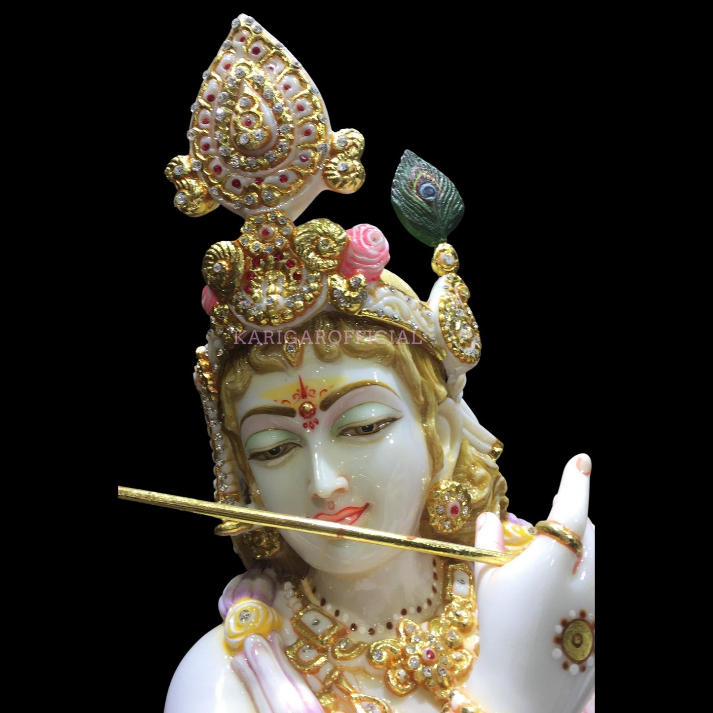 Krishna Statue 39 inches Large Krishna Idol Big Divine Krishna Statue Marble Krishna Murti Figurine Handpainted Krishna Murti Special Large Housewarming Wedding Anniversary Gifts Home Decor Sculpture