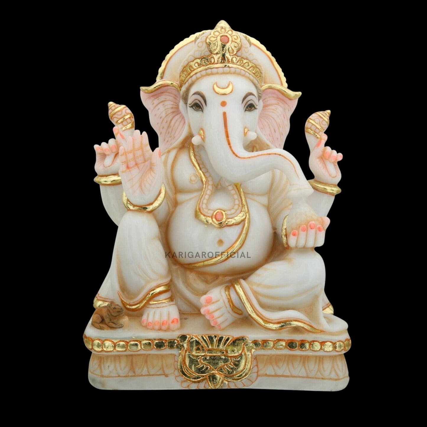 Ganesha Murti Statue 12'' Golden Leaf Work First Ganpati Idol For Home