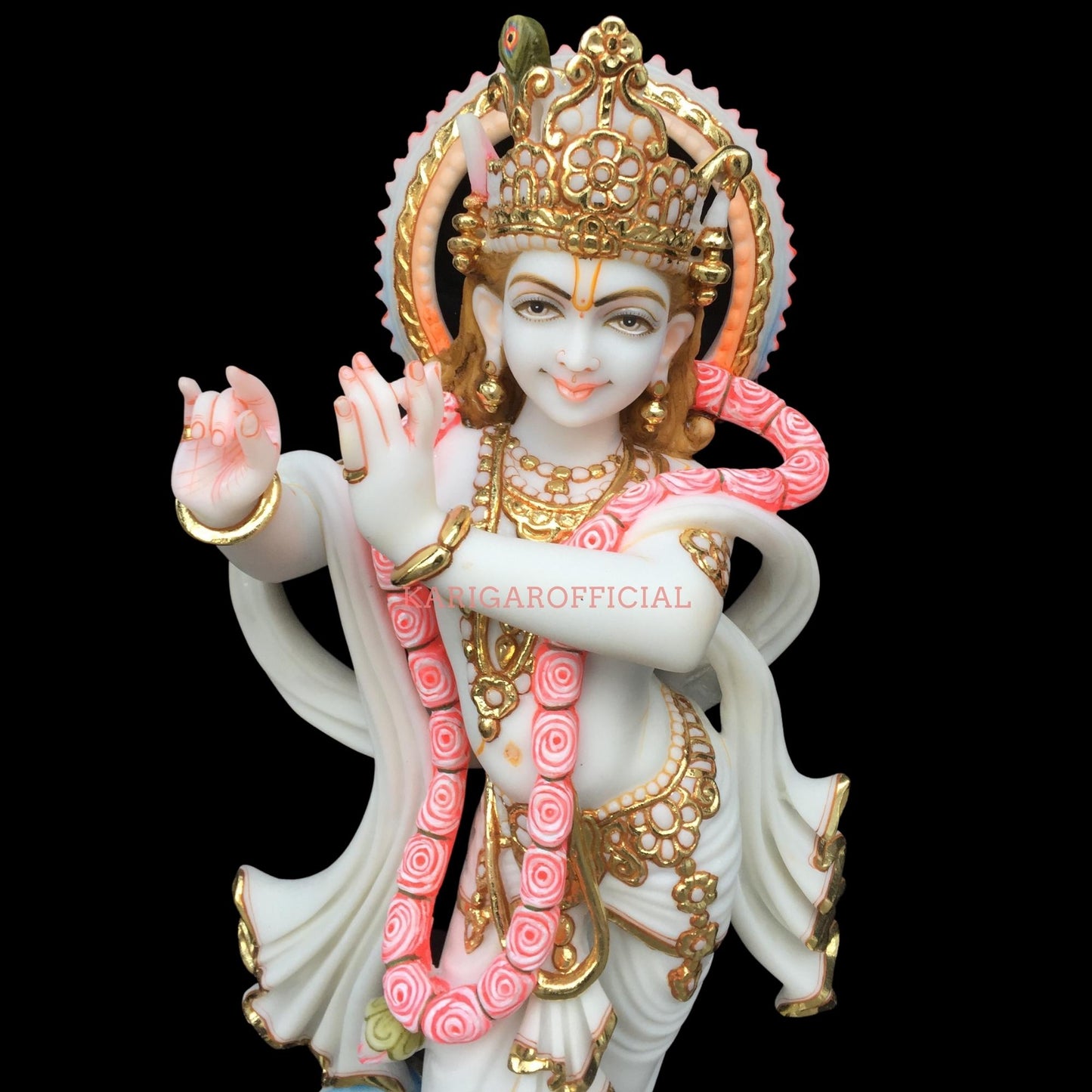 Krishna Statue, Hindu Divine God Murti, Large 24 inches Marble Krishna idol, Home Temple Decoration, Handpainted Krishna Murti - Special Wedding Housewarming Anniversary Gifts- Religious Sculpture