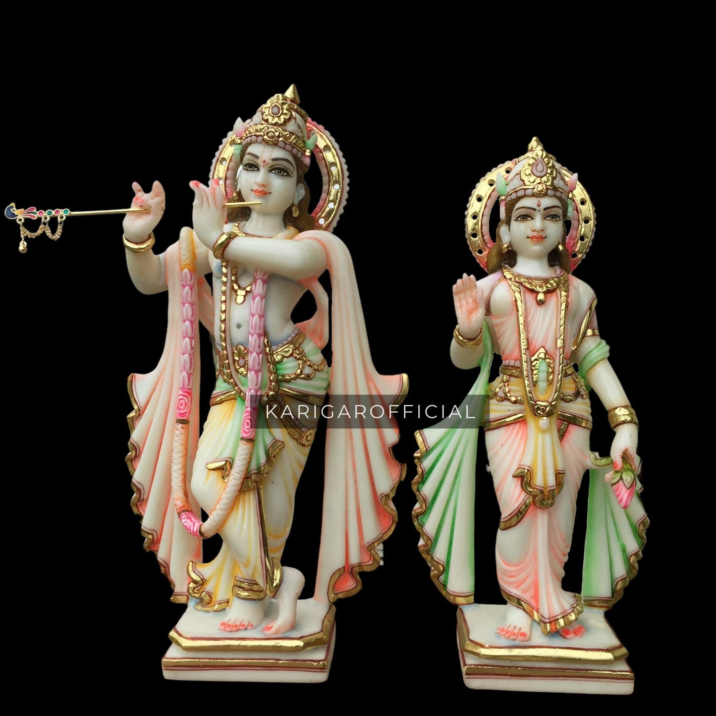 Radha Krishna statue, Large 15 inches Marble Radha Krishna idol, Hindu Divine Love Couple Murti, Handpainted Multicolor Murlimanohar Figurine, Special Wedding Anniversary Gifts, Home Temple Decoration