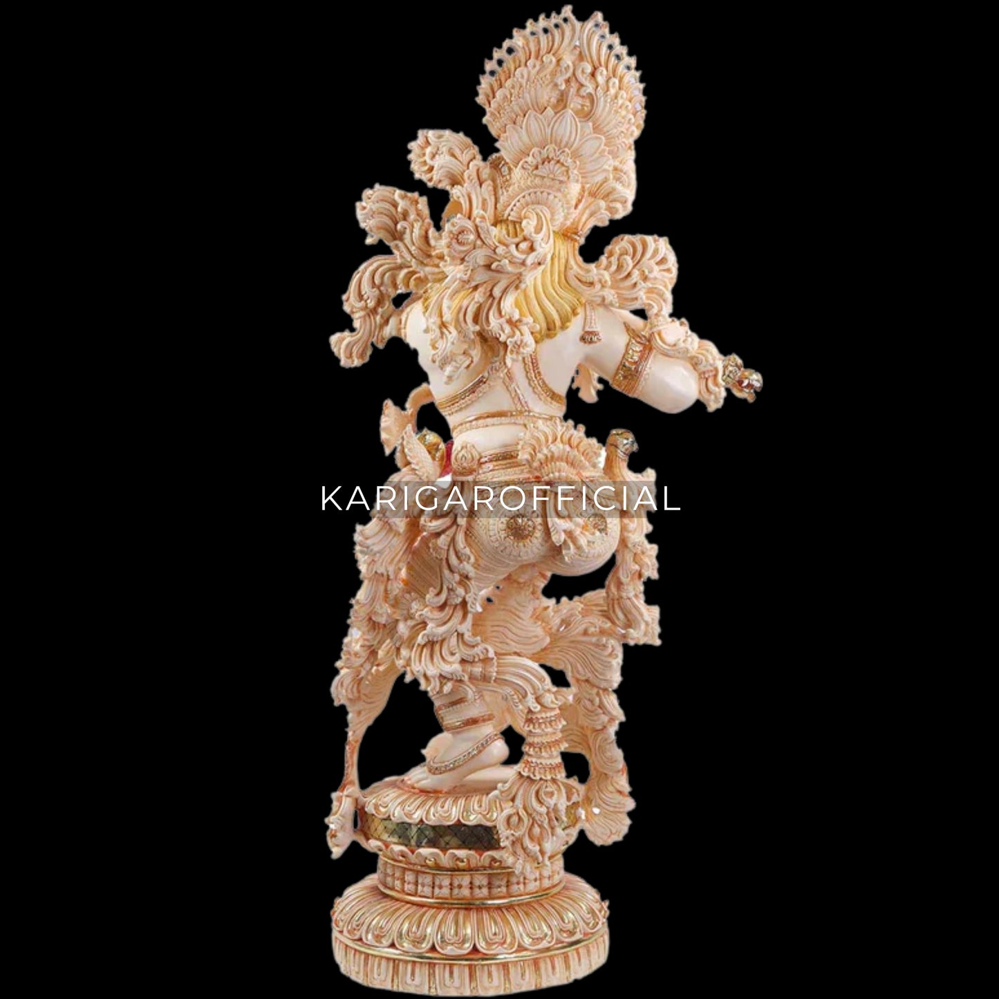 Krishna Statue, Large 43 inches Krishna Idol, Stone Jewelry Studded Marble Krishna Figurine, Hindu God Handpainted Murlimanohar Murti, Home Temple Pooja Housewarming Anniversary Gifts Sculpture