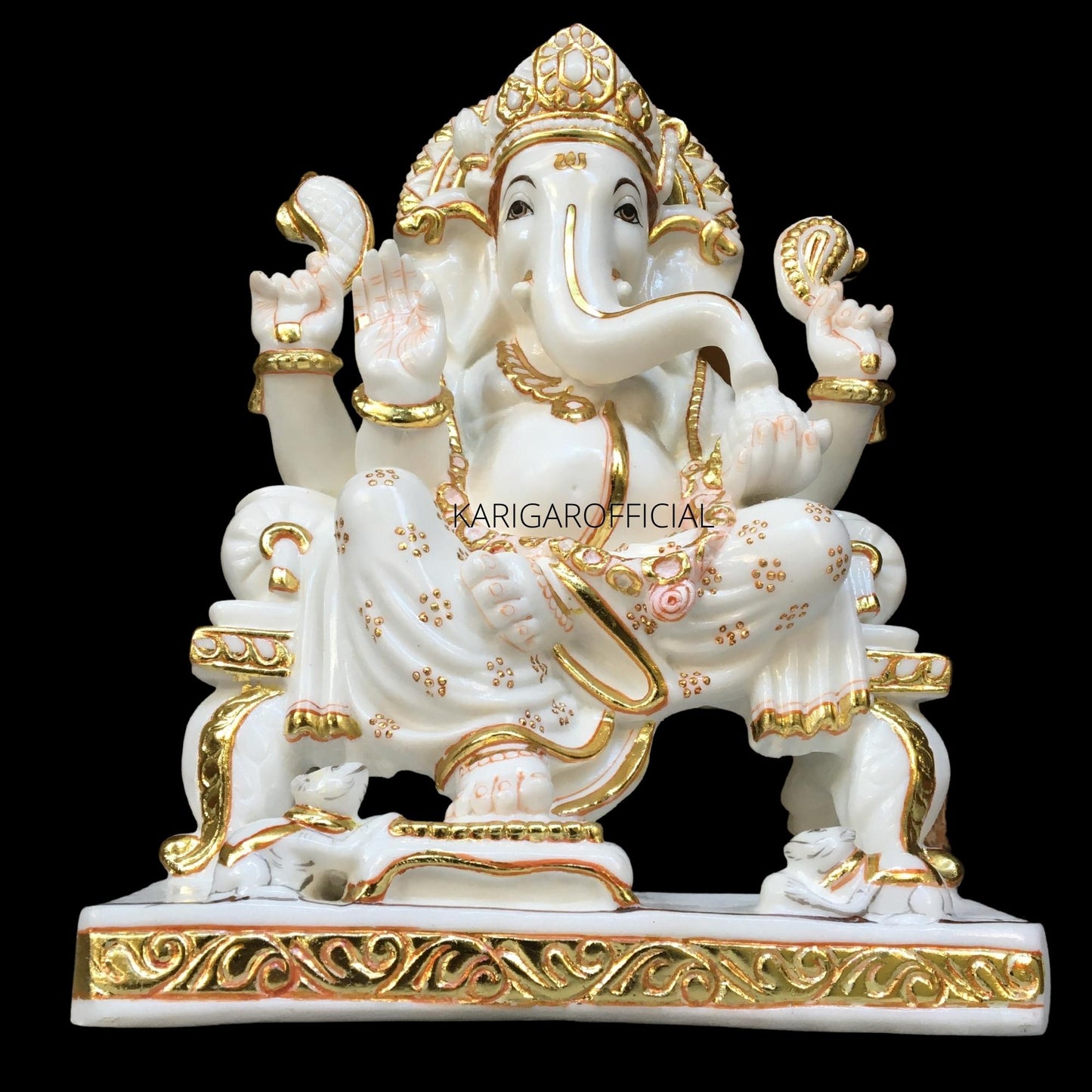 Estatua dorada de Ganesha, ídolo grande de 18" para regalos de inauguración de la casa real del templo 