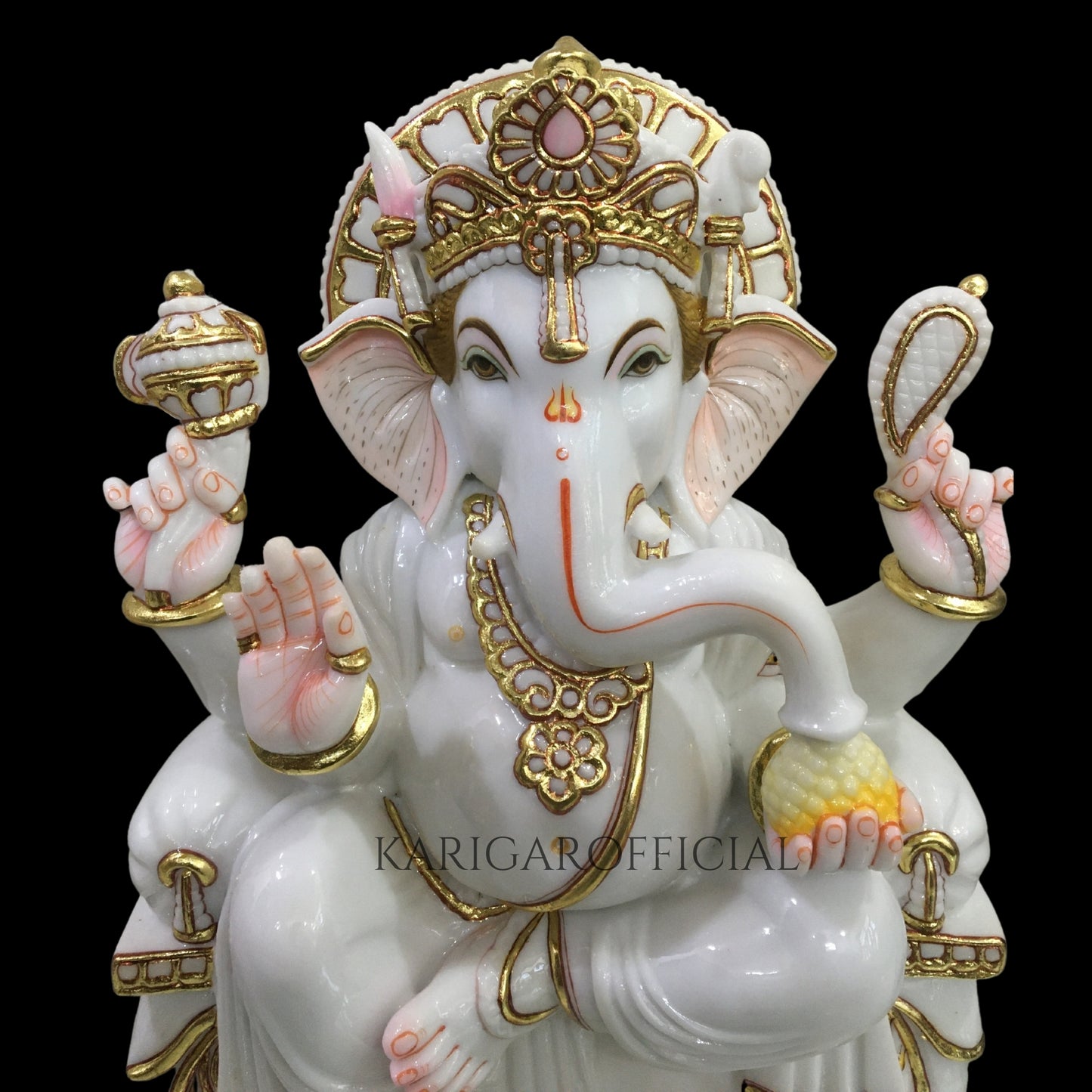 Estatua de Ganesha Murti 24 pulgadas Mármol de oro blanco Ganapati Idol Regalo perfecto para el hogar Primer Ganesha