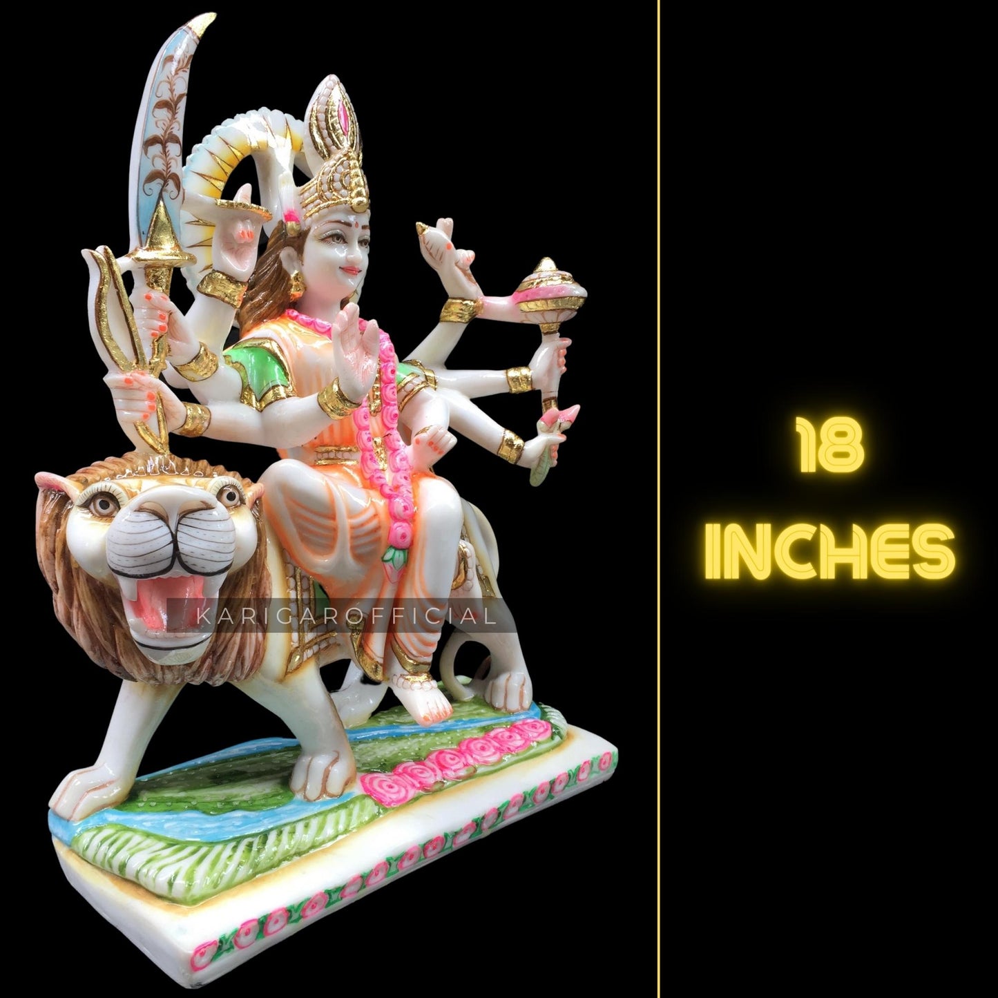 Estatua de Durga Murti Grande 18 pulgadas Figura de mármol Durga Shaila Putri Kali Escultura Amba Sentado en una estatua de león para Navratri Puja Maa Sherawali Adi Shakti Potente templo hindú en el hogar Regalo de inauguración de la casa