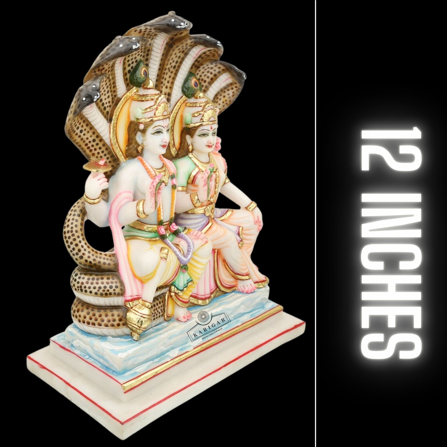 Vishnu Lakshmi Statue Large 12 inches Hand painted Marble Lakshmi Narayan Statue Sitting Vishnu Laxmi idol Laxmi Narayan Hindu Gods Statue Religious God Figurine Jagdish Sculpture Temple Decor Gifts