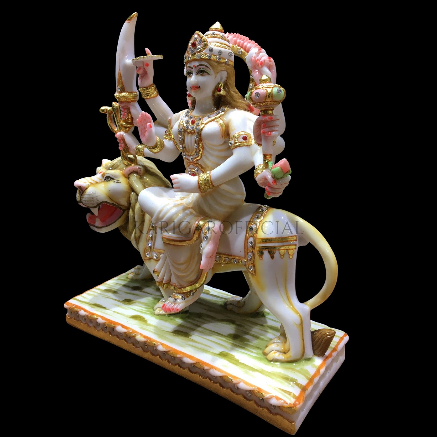 Durga Statue Murti Large 12 inches Marble Maa Sherawali Figurine Hindu Goddess of Strength Amba Statue for Navratri Puja Adi Shakti Idol Indian Home Temple Positive Energy Housewarming Gifts Sculpture