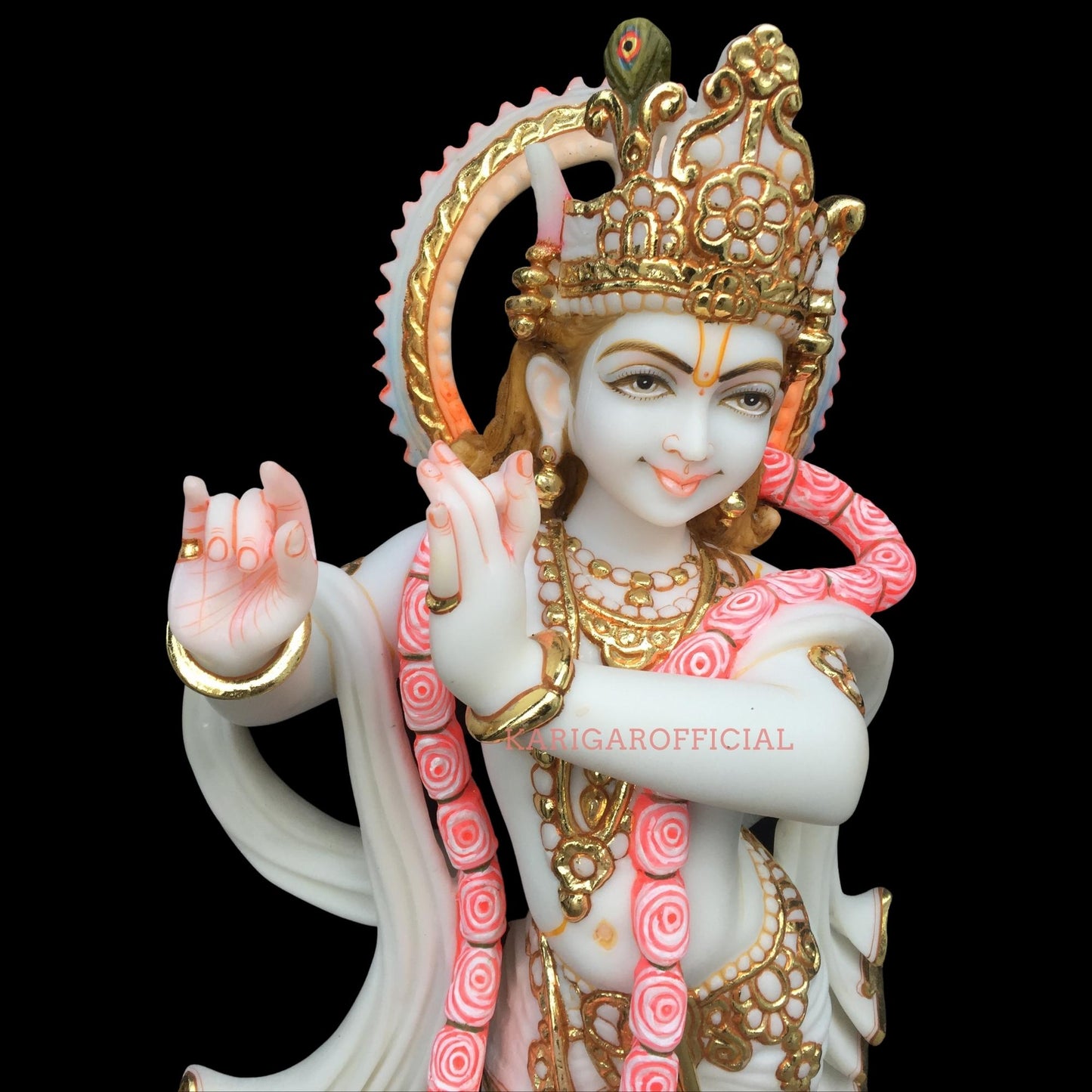 Krishna Statue, Hindu Divine God Murti, Large 24 inches Marble Krishna idol, Home Temple Decoration, Handpainted Krishna Murti - Special Wedding Housewarming Anniversary Gifts- Religious Sculpture