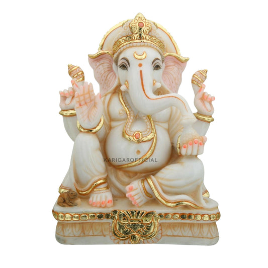 Ganesha Murti Statue 12'' Golden Leaf Work First Ganpati Idol For Home