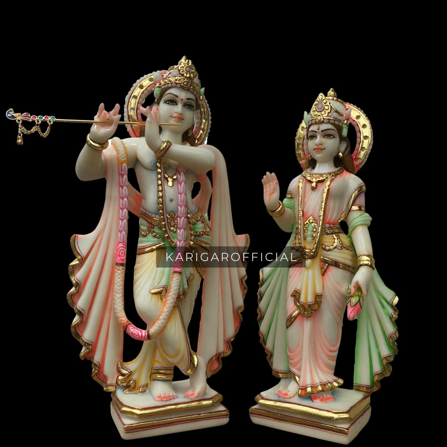 Radha Krishna statue, Large 15 inches Marble Radha Krishna idol, Hindu Divine Love Couple Murti, Handpainted Multicolor Murlimanohar Figurine, Special Wedding Anniversary Gifts, Home Temple Decoration