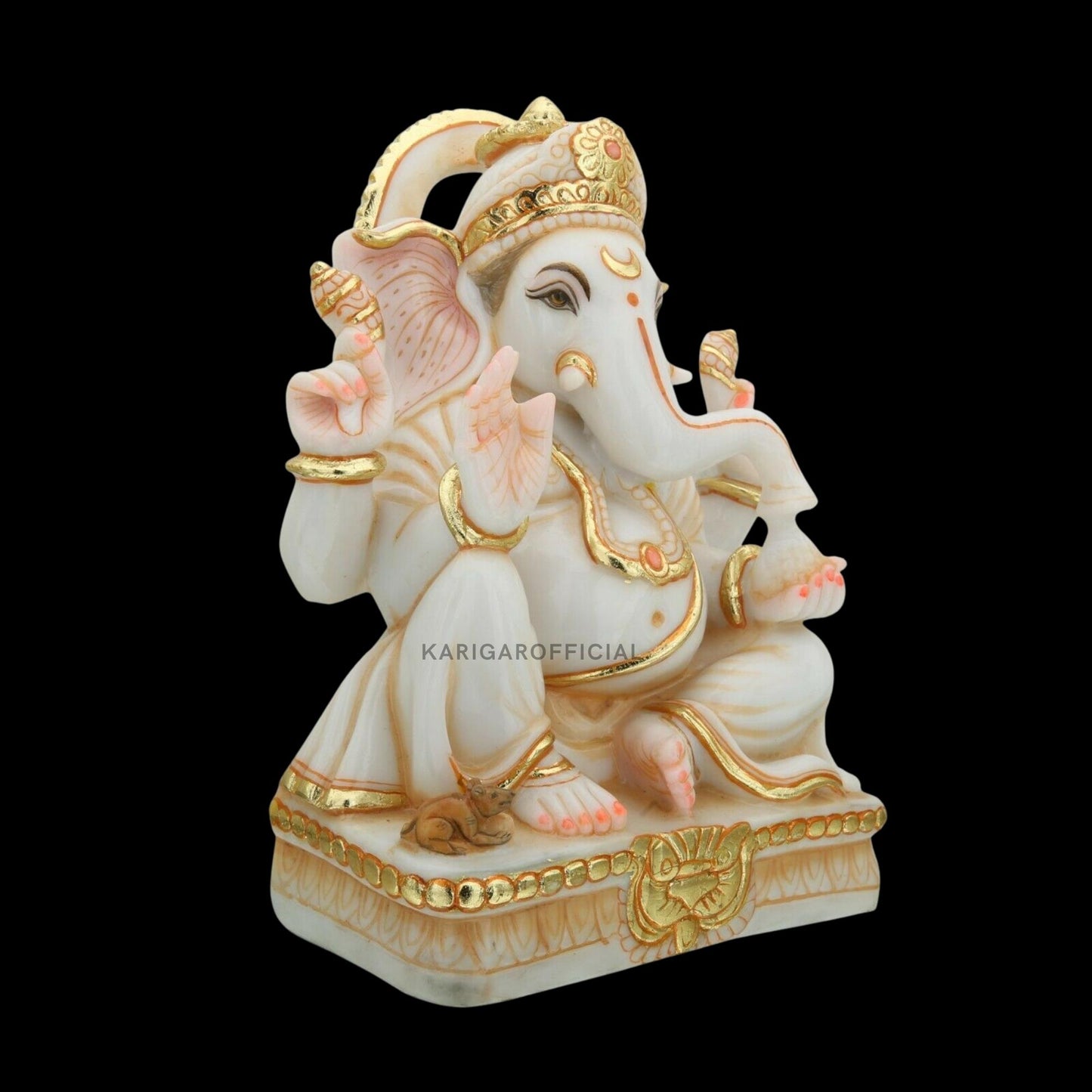 Ganesha Murti Statue 12'' Golden Leaf Work First Ganpati Idol For Home