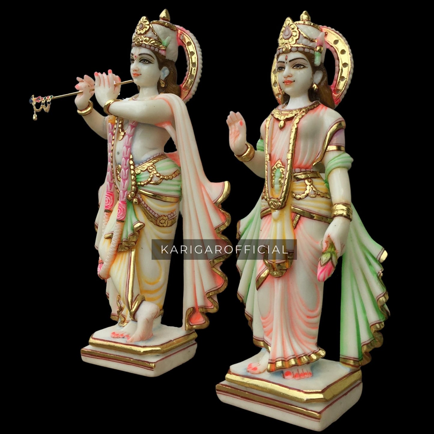 Estatua de Radha Krishna, ídolo Radha Krishna grande de mármol de 15 pulgadas, Murti de pareja de amor divino hindú, estatuilla de Murlimanohar multicolor pintada a mano, regalos especiales de aniversario de boda, decoración del templo del hogar
