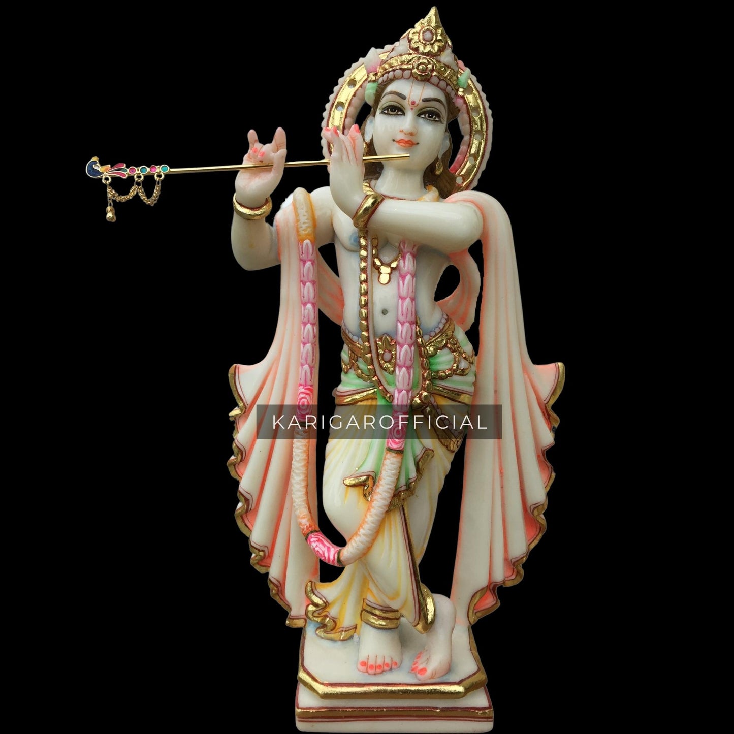 Radha Krishna statue, Large 15 inches Marble Radha Krishna idol, Hindu Divine Love Couple Murti, Handpainted Multicolor Murlimanohar Figurine, Special Wedding Anniversary Gifts, Home Temple Decoration