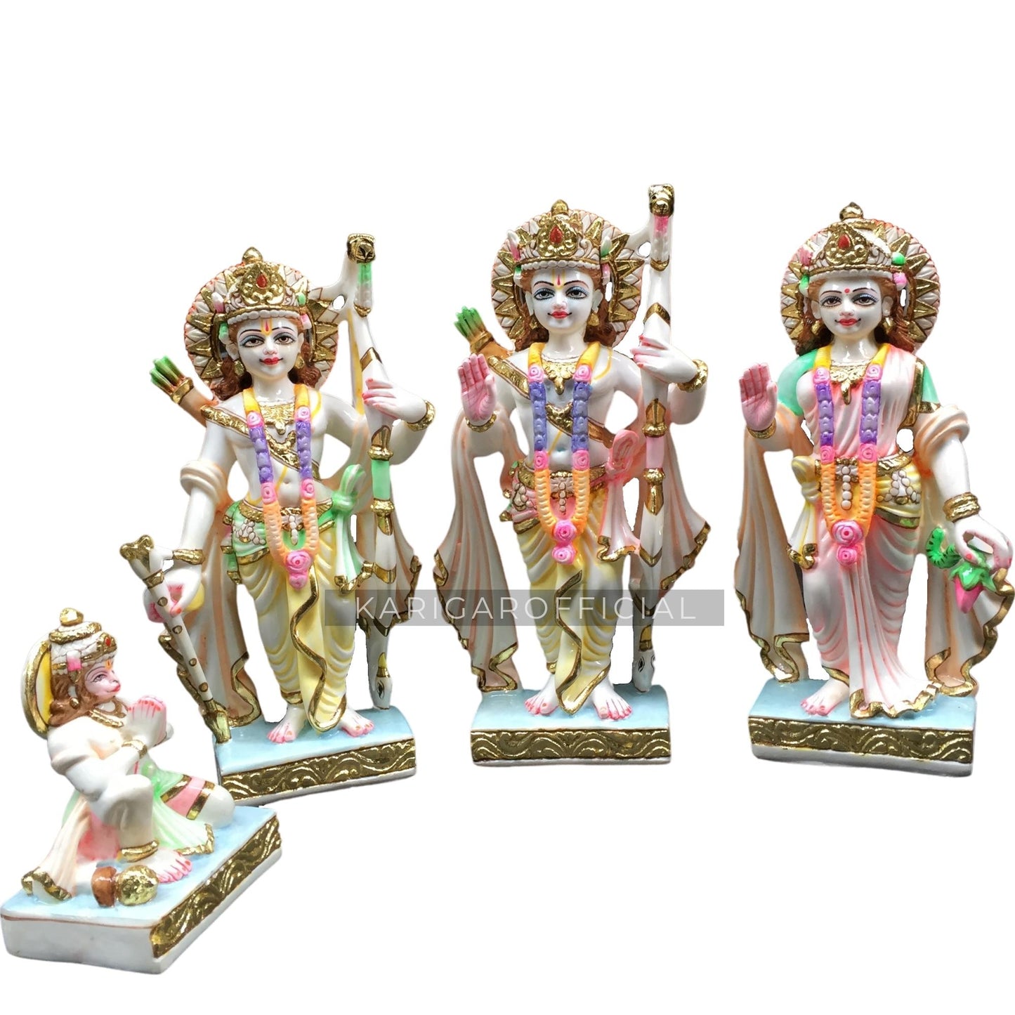 KARIGAROFFICIAL Ram Darbar Statue Marble Murti Large 12 inches Marble Ram Sita Laxman Hanuman Idol Hindu Religous Ram Darbar Multicolor Handpainted Beautiful Home Temple Sculpture Housewarming Gifts