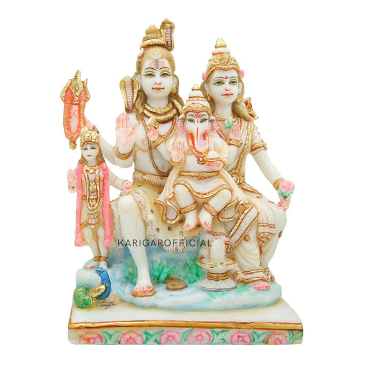 Estatua de mármol Shiv Parivaar Murti para el templo casero Mandir grande 9''