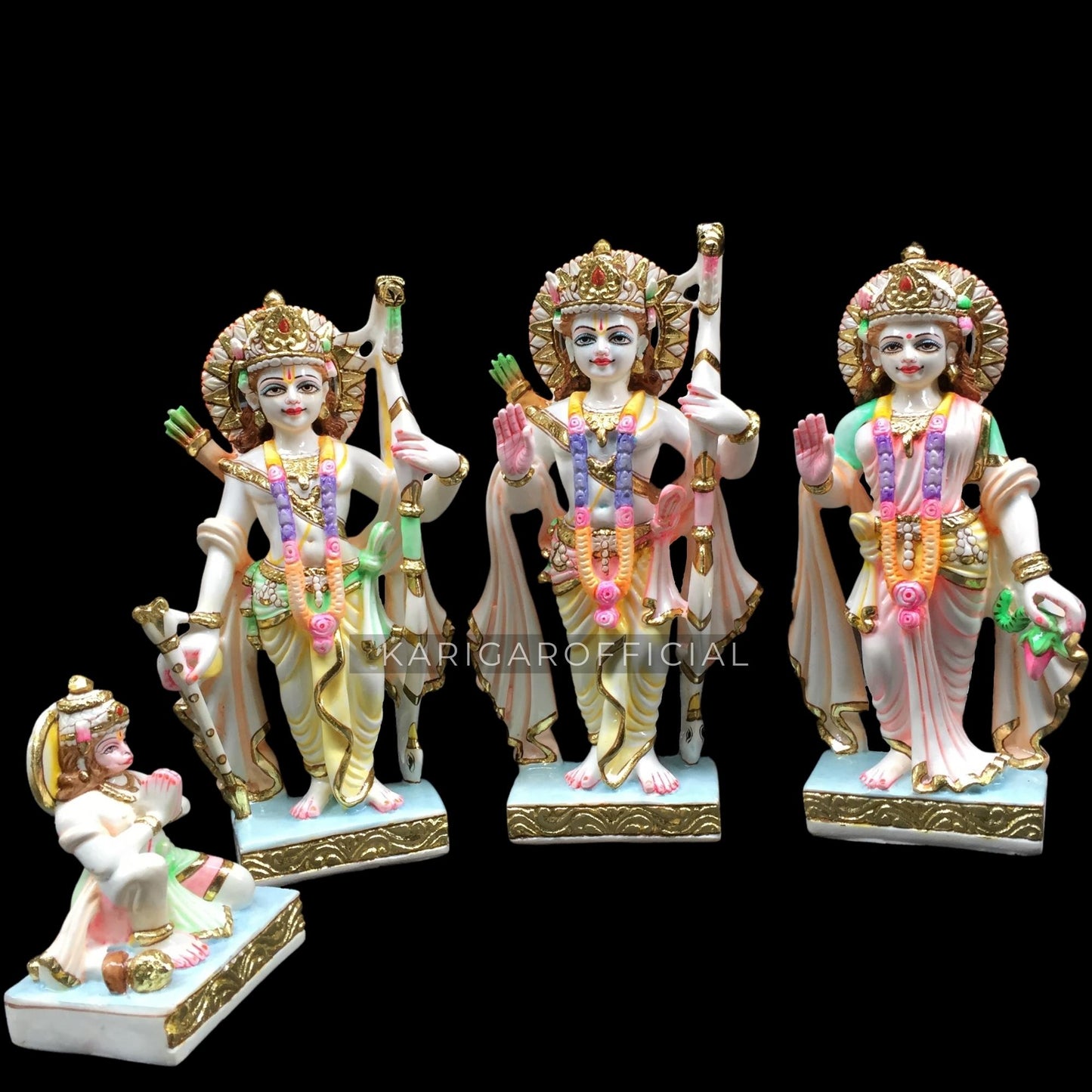 KARIGAROFFICIAL Ram Darbar Statue Marble Murti Large 12 inches Marble Ram Sita Laxman Hanuman Idol Hindu Religous Ram Darbar Multicolor Handpainted Beautiful Home Temple Sculpture Housewarming Gifts