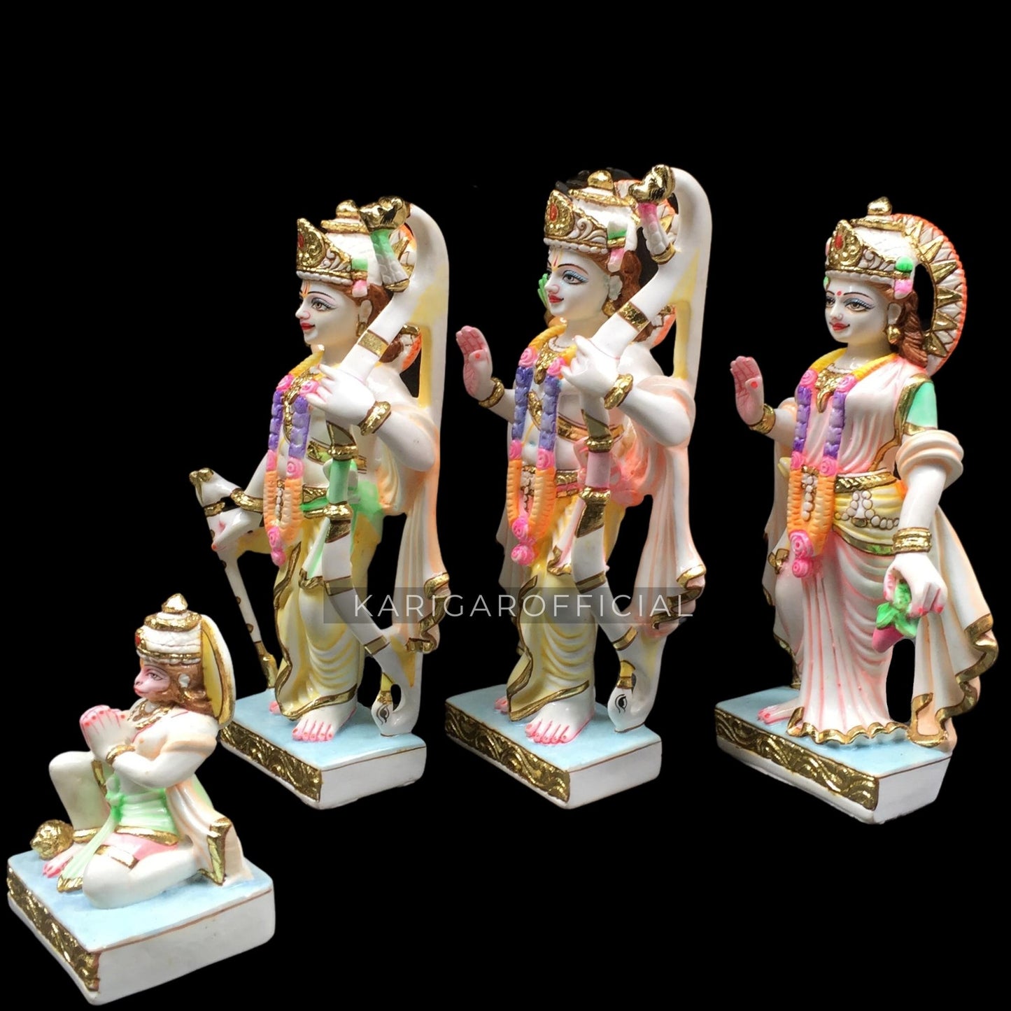 KARIGAROFFICIAL Estatua de Ram Darbar Murti de mármol grande 12 pulgadas Ram de mármol Sita Laxman Hanuman Idol Hindu Religous Ram Darbar Multicolor pintado a mano Hermosa escultura del templo del hogar Regalos de inauguración