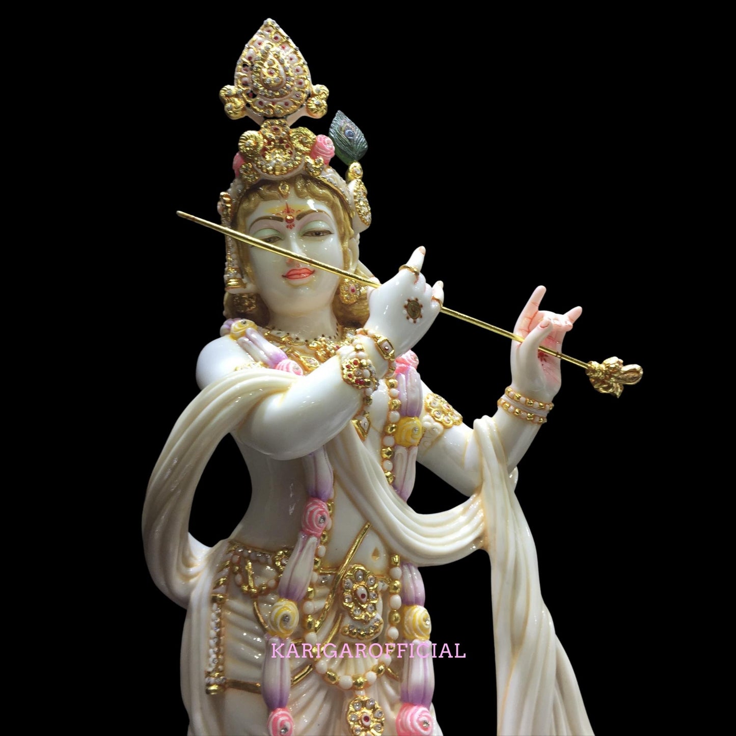 Krishna Statue 39 inches Large Krishna Idol Big Divine Krishna Statue Marble Krishna Murti Figurine Handpainted Krishna Murti Special Large Housewarming Wedding Anniversary Gifts Home Decor Sculpture