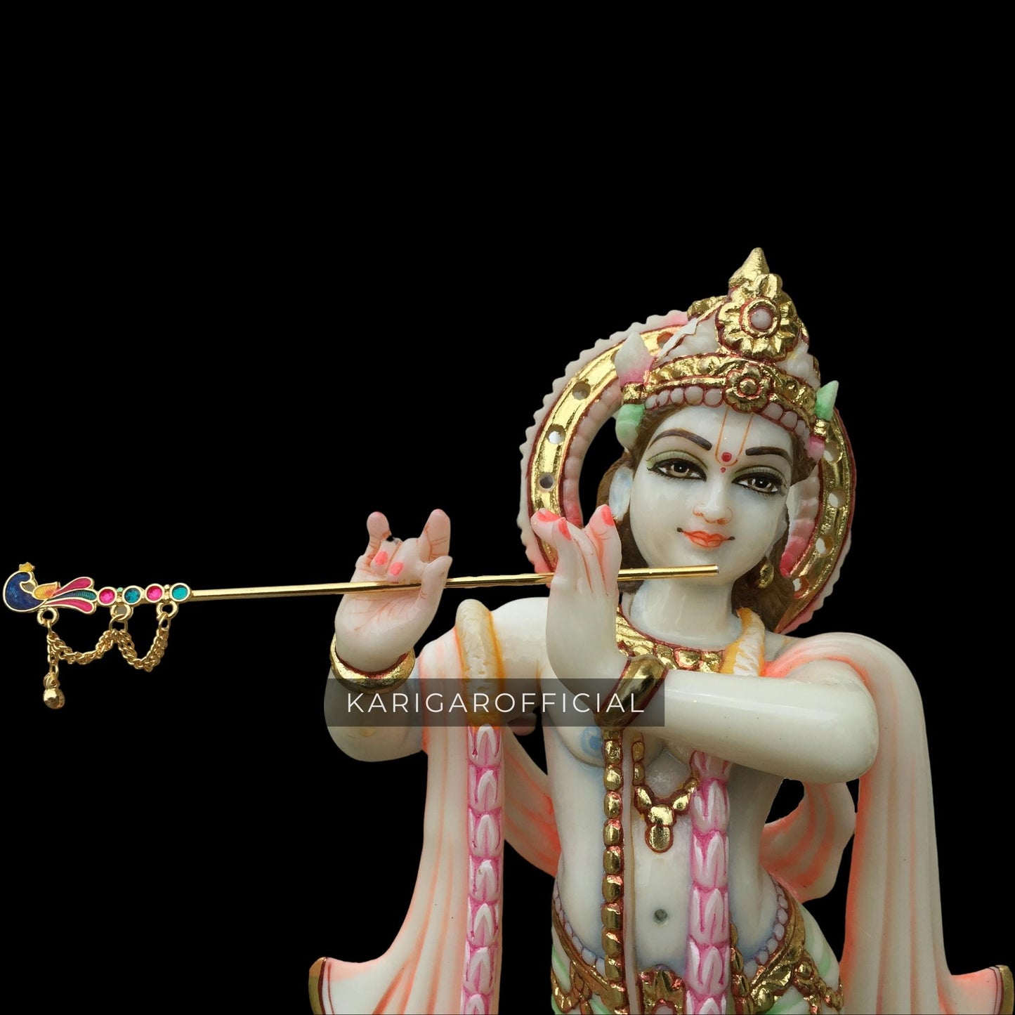 Radha Krishna statue, Large 15 inches Marble Radha Krishna idol, Hindu Divine Love Couple Murti, Handpainted Multicolor Murlimanohar Figurine, Special Wedding Anniversary Gifts, Home Temple Decoration