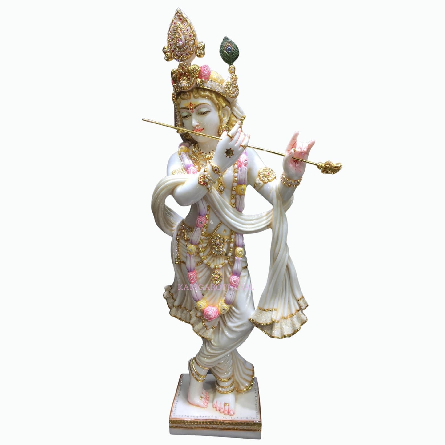 Krishna Statue 39 inches Large Krishna Idol Big Divine Krishna Statue Marble Krishna Murti Figurine Handpainted Krishna Murti Special Large Housewarming Wedding Anniversary Gifts Home Decor Sculpture