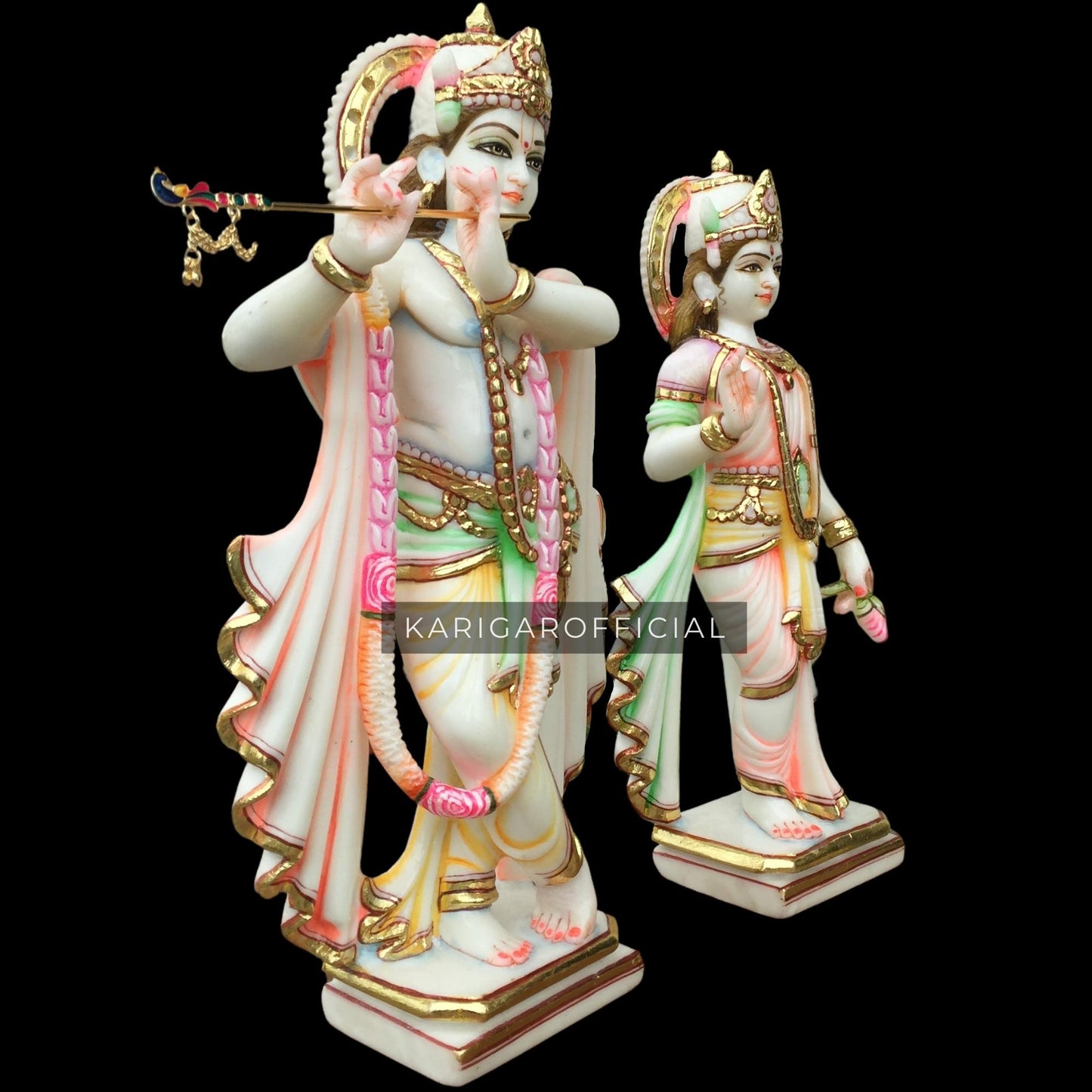 Radha Krishna statue, Large 15 inches Marble Radha Krishna idol, Hindu Divine Love Couple Murti, Handpainted Multicolor Murlimanohar Figurine, Special Wedding Anniversary Gifts, Home Temple Decoration