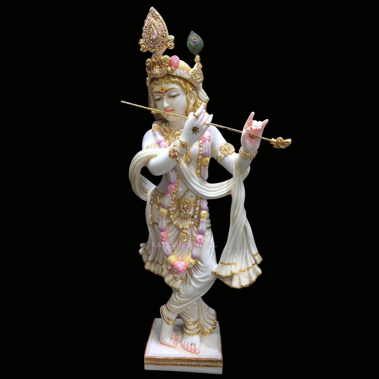 Krishna Statue 39 inches Large Krishna Idol Big Divine Krishna Statue Marble Krishna Murti Figurine Handpainted Krishna Murti Special Large Housewarming Wedding Anniversary Gifts Home Decor Sculpture