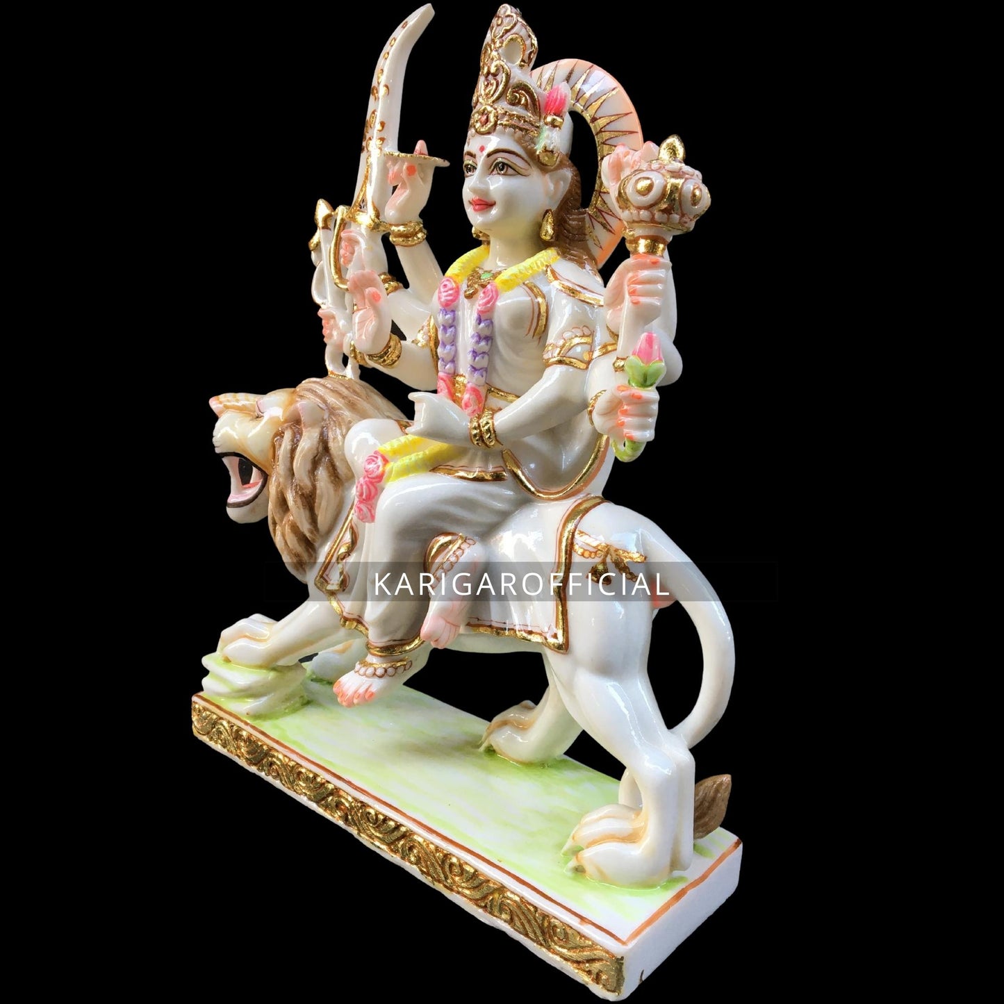 Durga Statue Murti Large 15 inches White Marble Maa Sherawali Idol, Hindu Goddess of Strength Amba Statue for Navratri Puja For Home Temple Decor Adi Shakti Indian Housewarming Gifts Sculpture