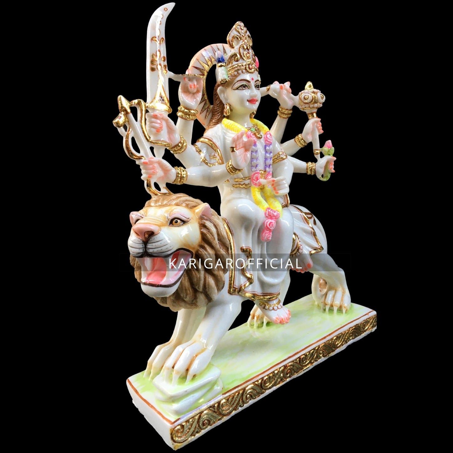 Durga Statue Murti Large 15 inches White Marble Maa Sherawali Idol, Hindu Goddess of Strength Amba Statue for Navratri Puja For Home Temple Decor Adi Shakti Indian Housewarming Gifts Sculpture