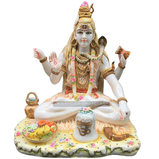 Large 21" Shiva Statue Murti | Adiyogi Mahadev Marble Idol for Yoga Studios & Home Temples