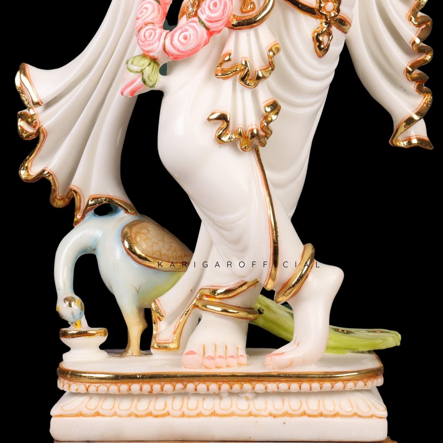 Estatua de Krishna, ídolo de Krishna grande de 24 pulgadas, figura de Krishna con acento rosa en oro blanco, dios hindú Murlimanohar Murti pintado a mano, escultura de Pooja del templo del hogar, regalo perfecto de aniversario de inauguración de la casa