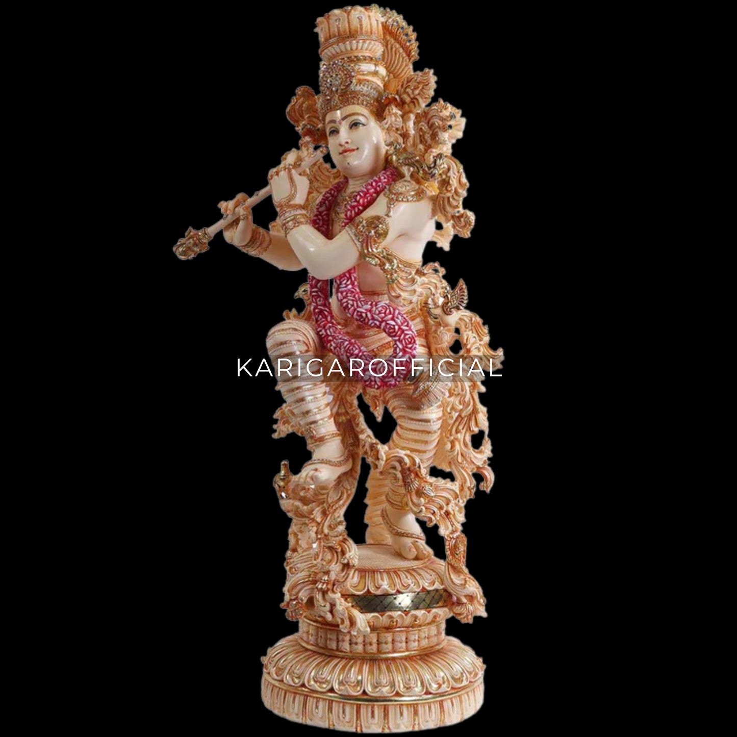 Krishna Statue, Large 43 inches Krishna Idol, Stone Jewelry Studded Marble Krishna Figurine, Hindu God Handpainted Murlimanohar Murti, Home Temple Pooja Housewarming Anniversary Gifts Sculpture