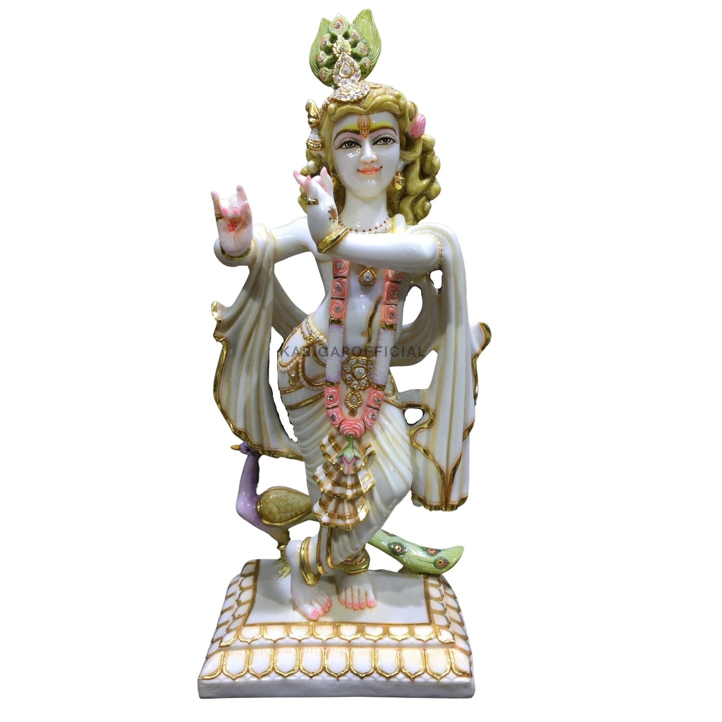 Estatua de Krishna, ídolo de Krishna grande de 24.0 in, joyería de piedra con tachuelas de mármol, figura de Krishna, dios hindú pintado a mano Murlimanohar Murti, templo del hogar Pooja inauguración de la casa regalos de aniversario escultura