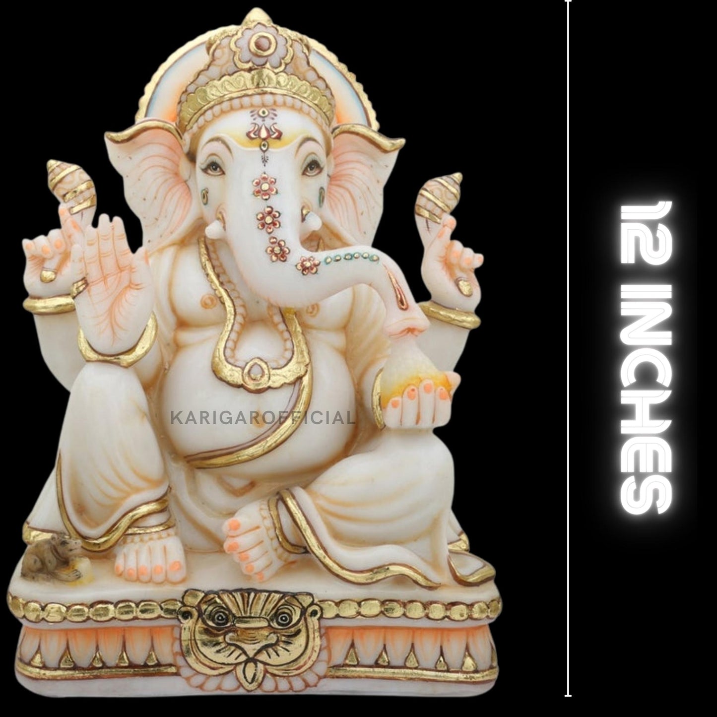 Ganesha Murti Statue 12'' Gold Leaf Marble Home First Ganapati Idol