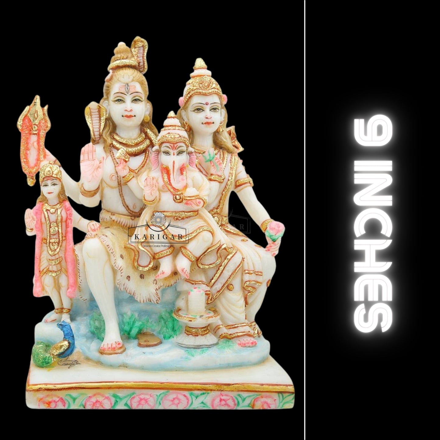 Marble Shiv Parivaar Murti Statue For Home Mandir Temple Large 9''