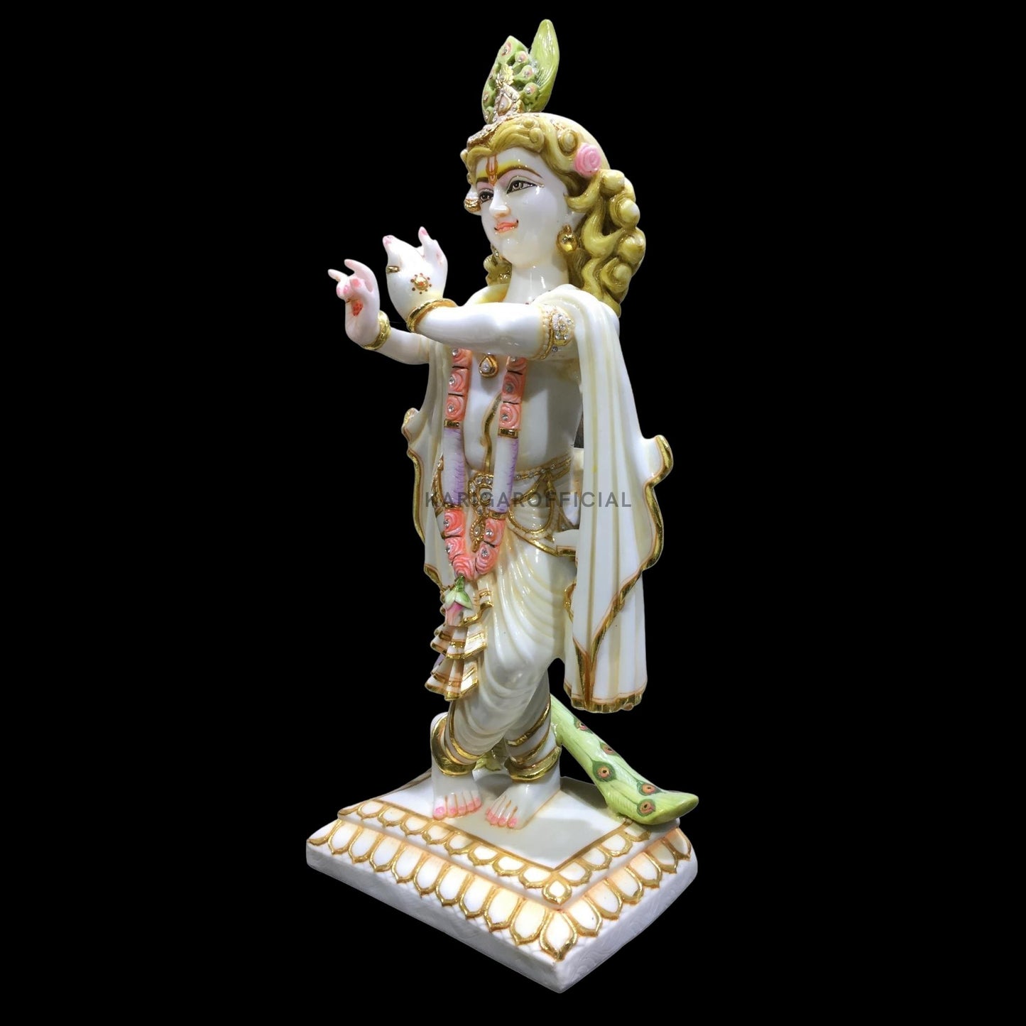 Estatua de Krishna, ídolo de Krishna grande de 24.0 in, joyería de piedra con tachuelas de mármol, figura de Krishna, dios hindú pintado a mano Murlimanohar Murti, templo del hogar Pooja inauguración de la casa regalos de aniversario escultura