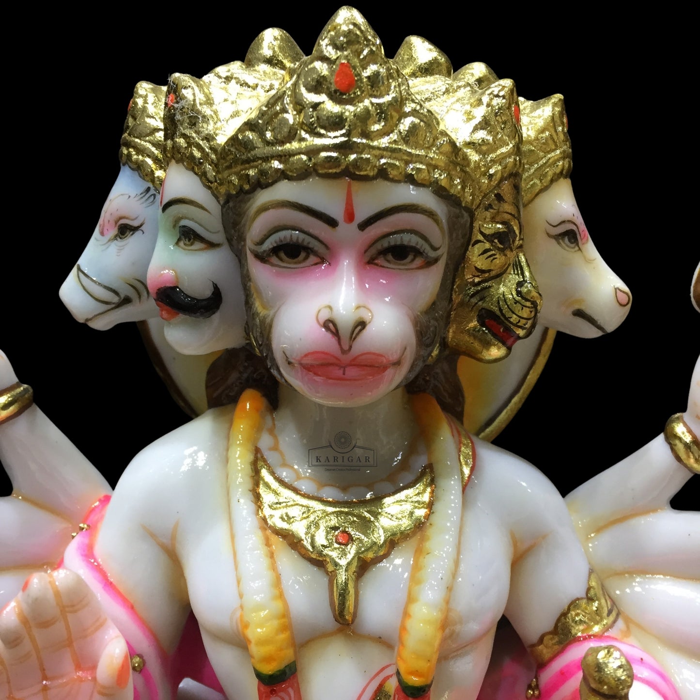 Hanuman Statue Murti 12 inches Large Gold Leaf Panchmukhi Hanuman Marble Blessing 5 Faces Hanuman Figurine Hanuman Hindu Monkey god of Devotion Power Energy Celibacy Bhakti Home Temple Gifts Sculpture