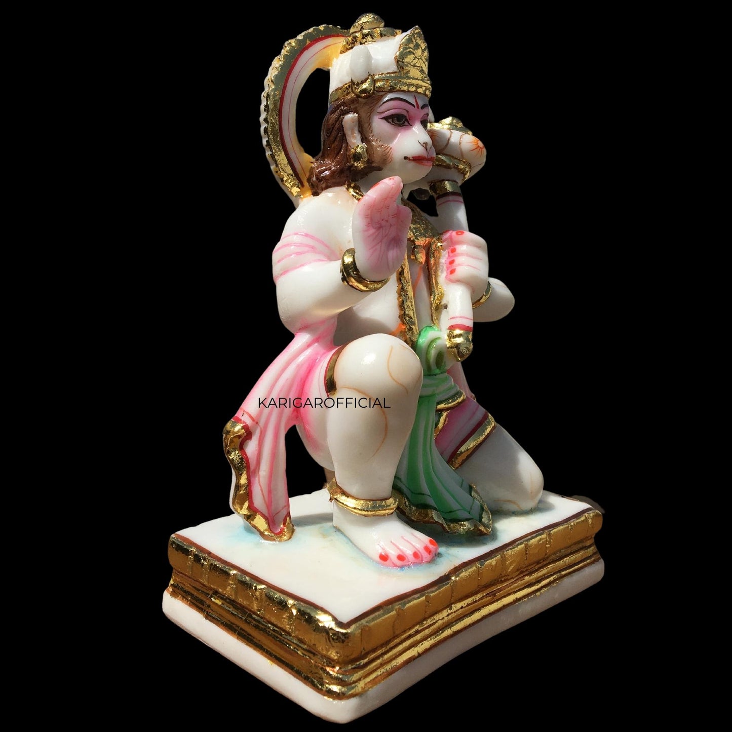 Estatua de Hanuman, multicolor de 8.0 in, pintada a mano, de mármol, bendición Bajrang Bali, figura de levantamiento de pesas natural, mono hindú, dios de la devoción, fuerza, Bhakti, perfecto para decoración de templos pequeños