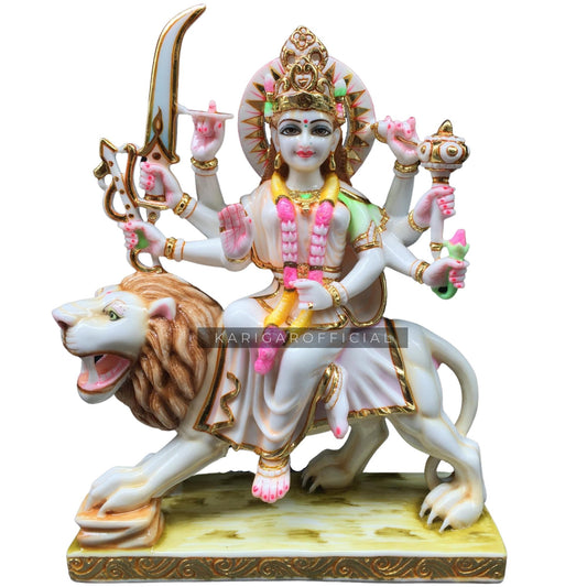 Hindu Goddess Marble Durga Statue Gold leaf Work for Home Temple 15''