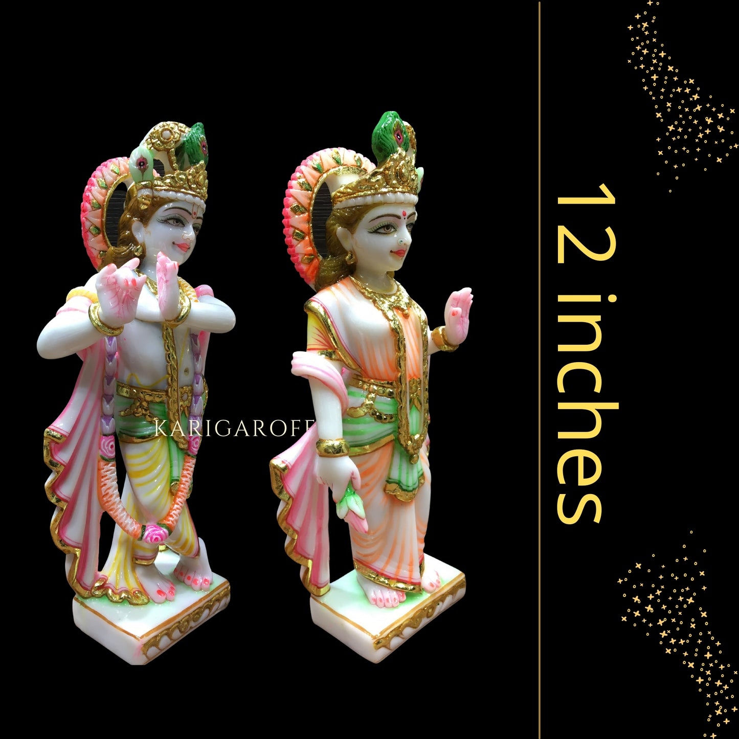 Radha Krishna Statue Hindu Divine Couple, Large 12 inches Marble Religious Couple idol, Home Temple Decoration, Handpainted Radha Krishna Murti Special Wedding Housewarming Anniversary Gifts Sculpture