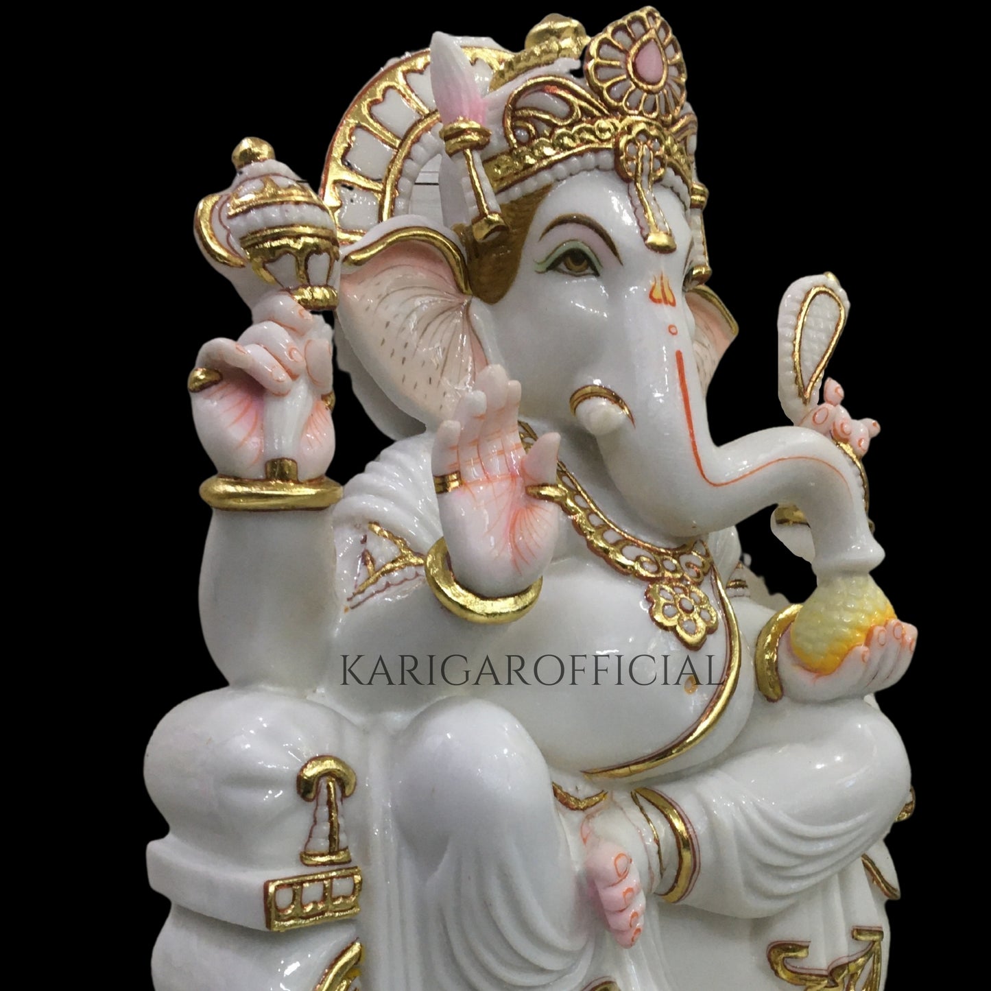 Estatua de Ganesha Murti 24 pulgadas Mármol de oro blanco Ganapati Idol Regalo perfecto para el hogar Primer Ganesha