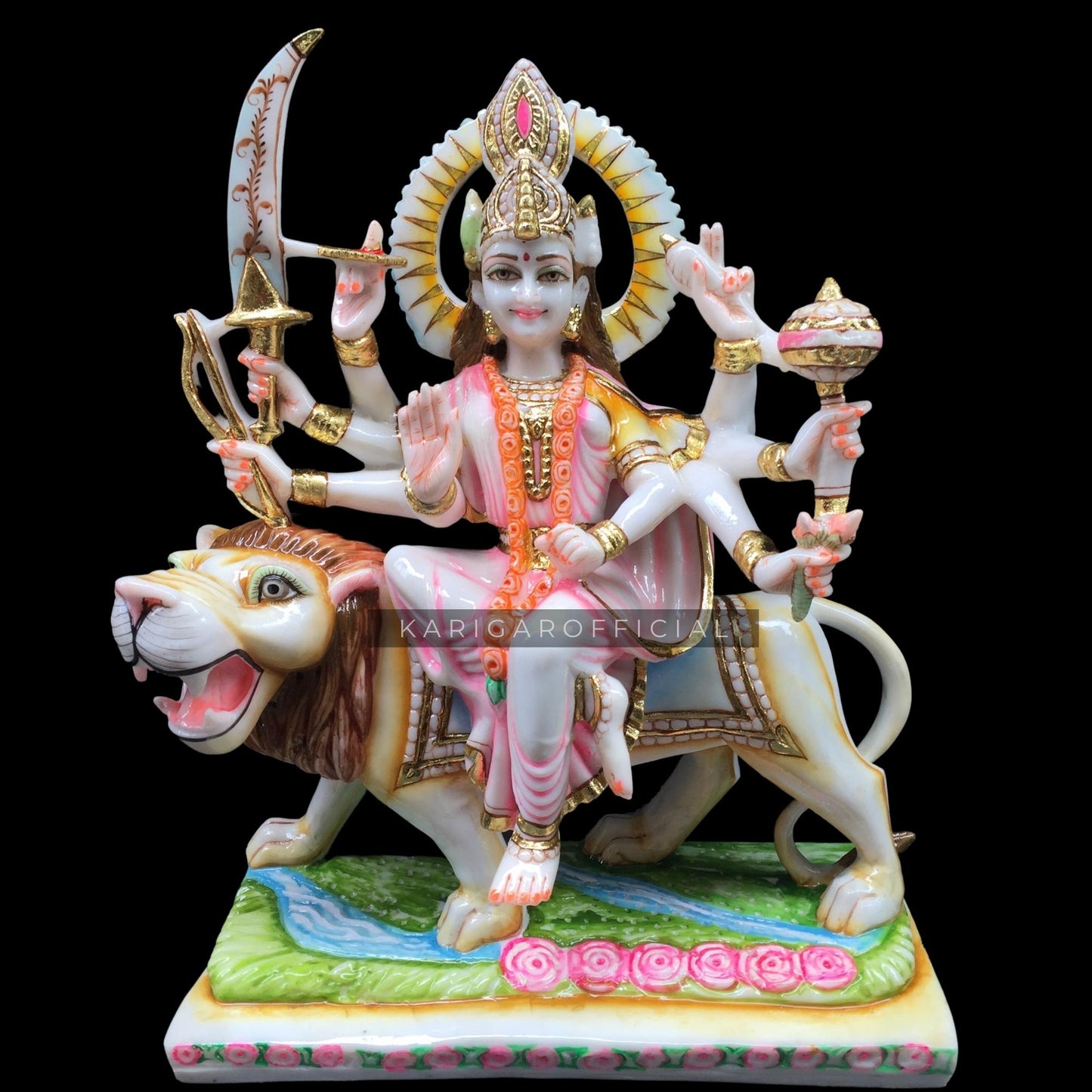 Estatua de Durga Murti Grande 18 pulgadas Figura de mármol Durga Shaila Putri Kali Escultura Amba Sentado en una estatua de león para Navratri Puja Maa Sherawali Adi Shakti Potente templo hindú en el hogar Regalo de inauguración de la casa