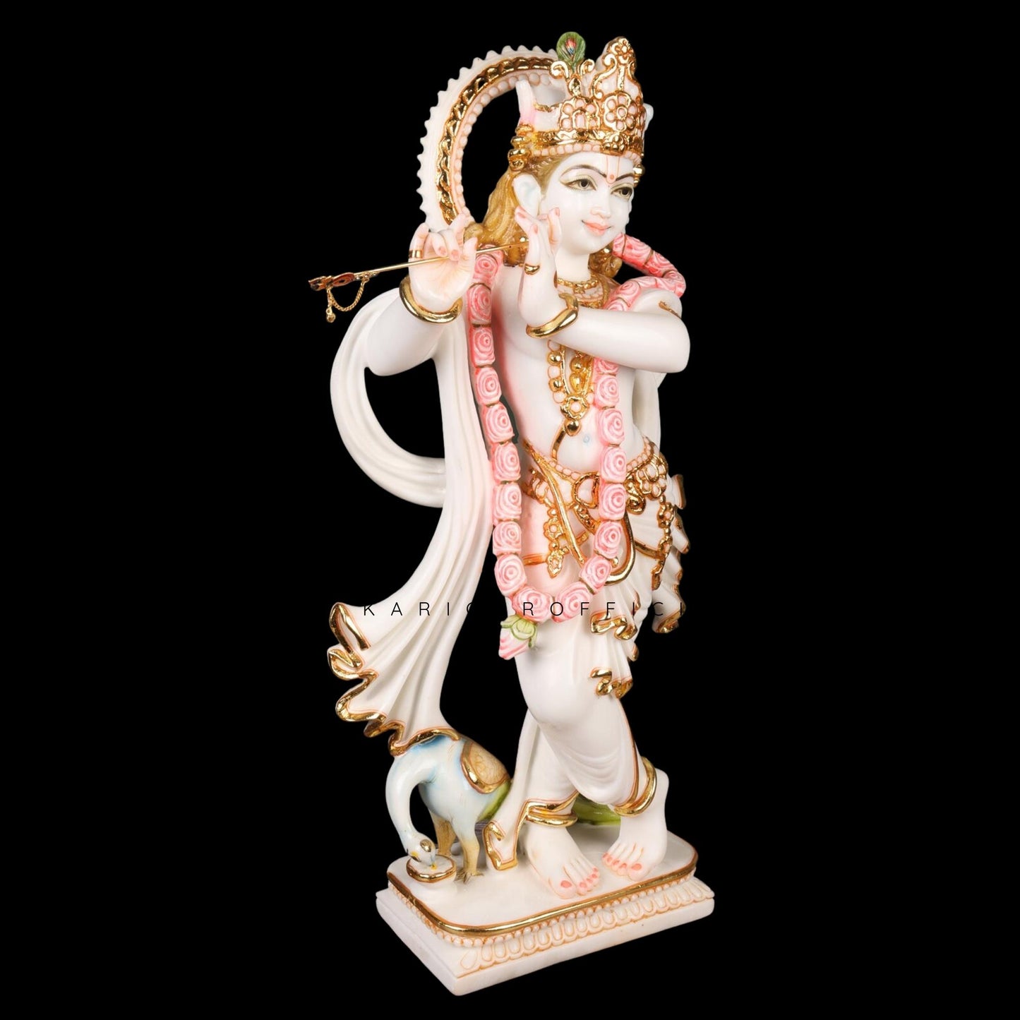 Estatua de Krishna, ídolo de Krishna grande de 24 pulgadas, figura de Krishna con acento rosa en oro blanco, dios hindú Murlimanohar Murti pintado a mano, escultura de Pooja del templo del hogar, regalo perfecto de aniversario de inauguración de la casa