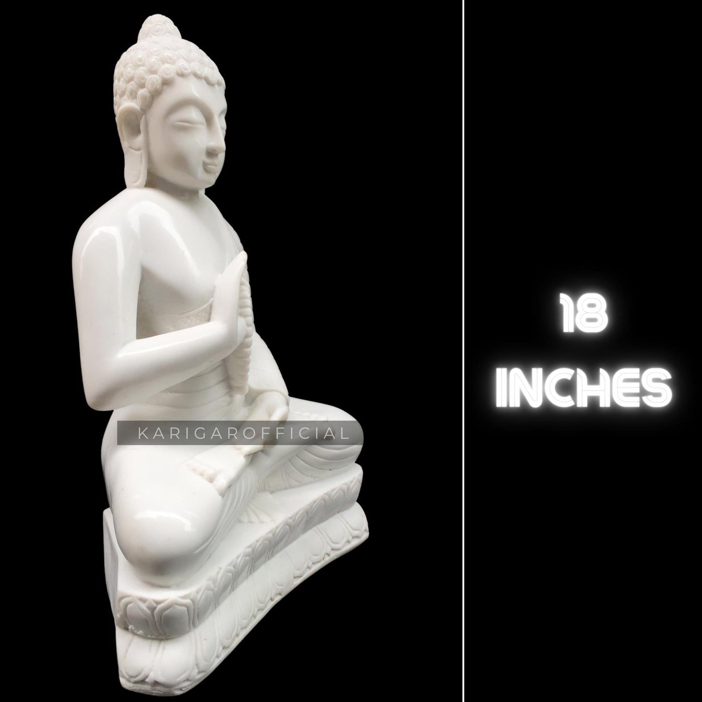 White Marble Buddha Statue Teaching Meditating on Lotus Flower 18''