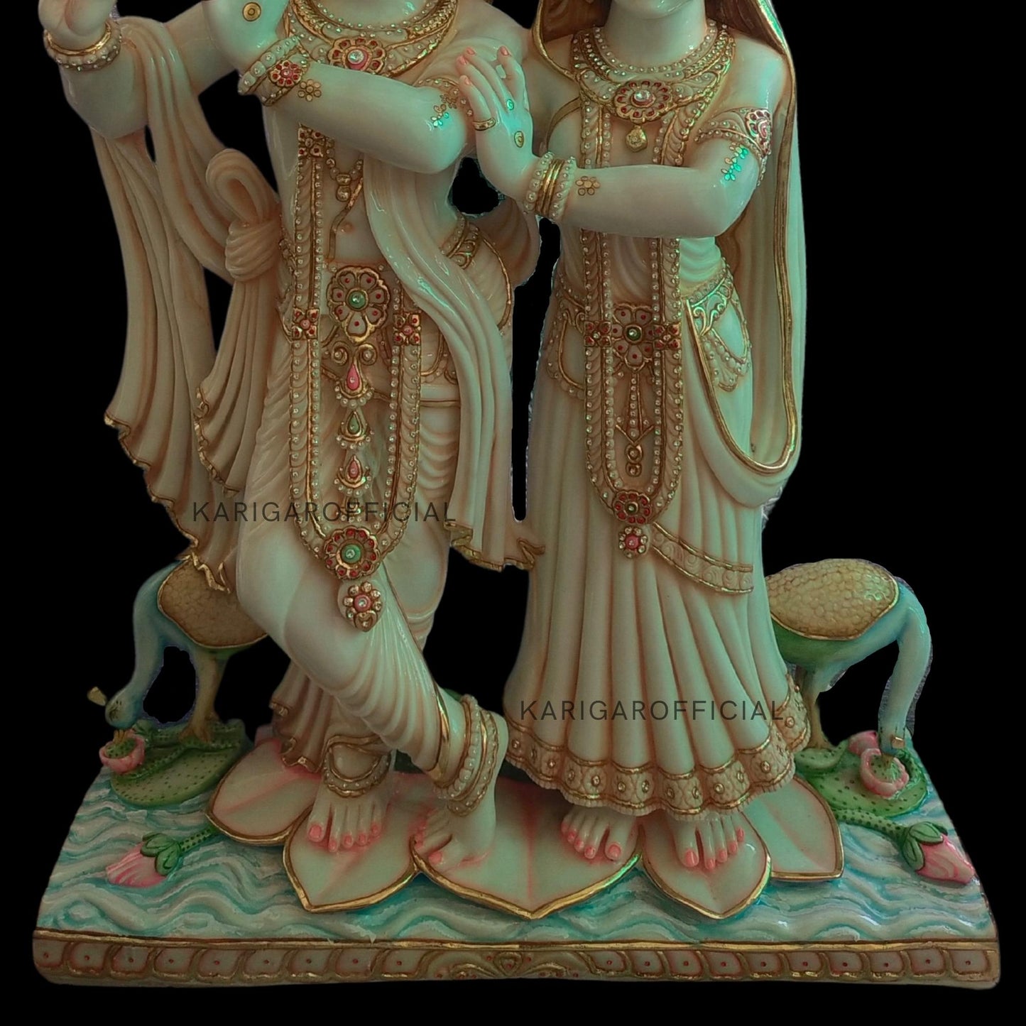 Estatua de Radha Krishna, grande 60 pulgadas especial hoja de oro trabajo Radha Krishna mármol Murti, divina pareja hindú pintada a mano Radha Krishna Idol, hogar templo Pooja inauguración de la casa regalos de aniversario escultura