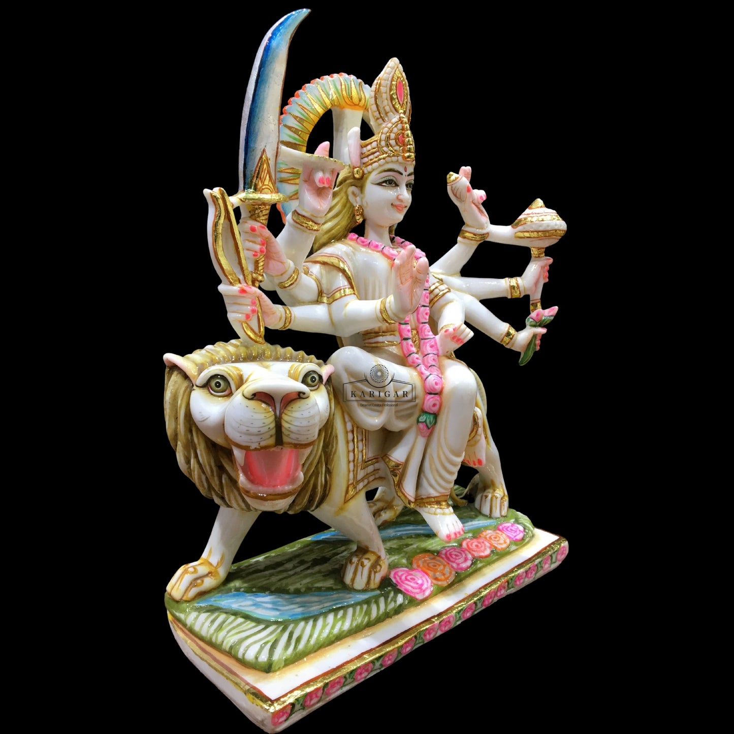 Estatua de Durga de 18.0 in de mármol grande Murti Shaila Putri Kali Escultura Durga con figuras de león Diosa hindú de la fuerza Amba Estatua para Navratri Puja Maa Sherawali Adi Shakti Decoración del templo indio