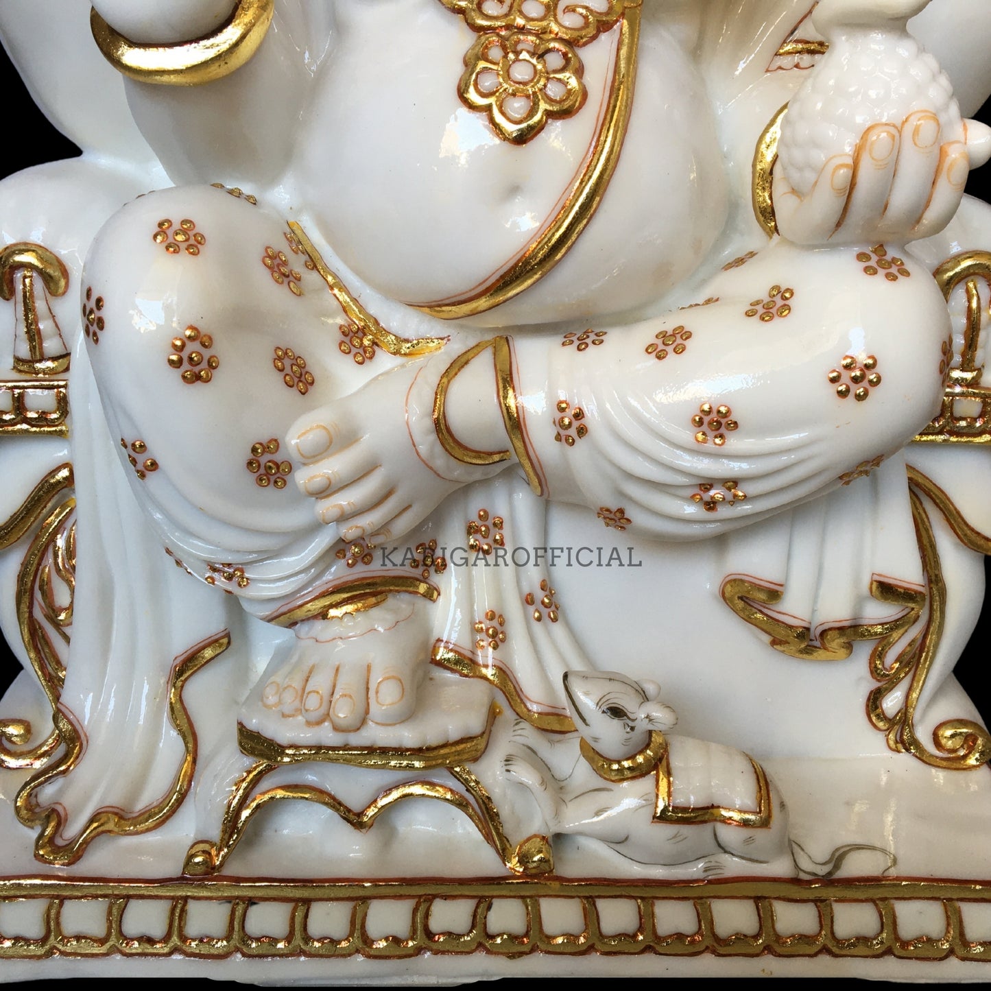 Golden Ganesha Statue Large 24 inches Marble Ganapati Idol For Home Temple Housewarming Gifts