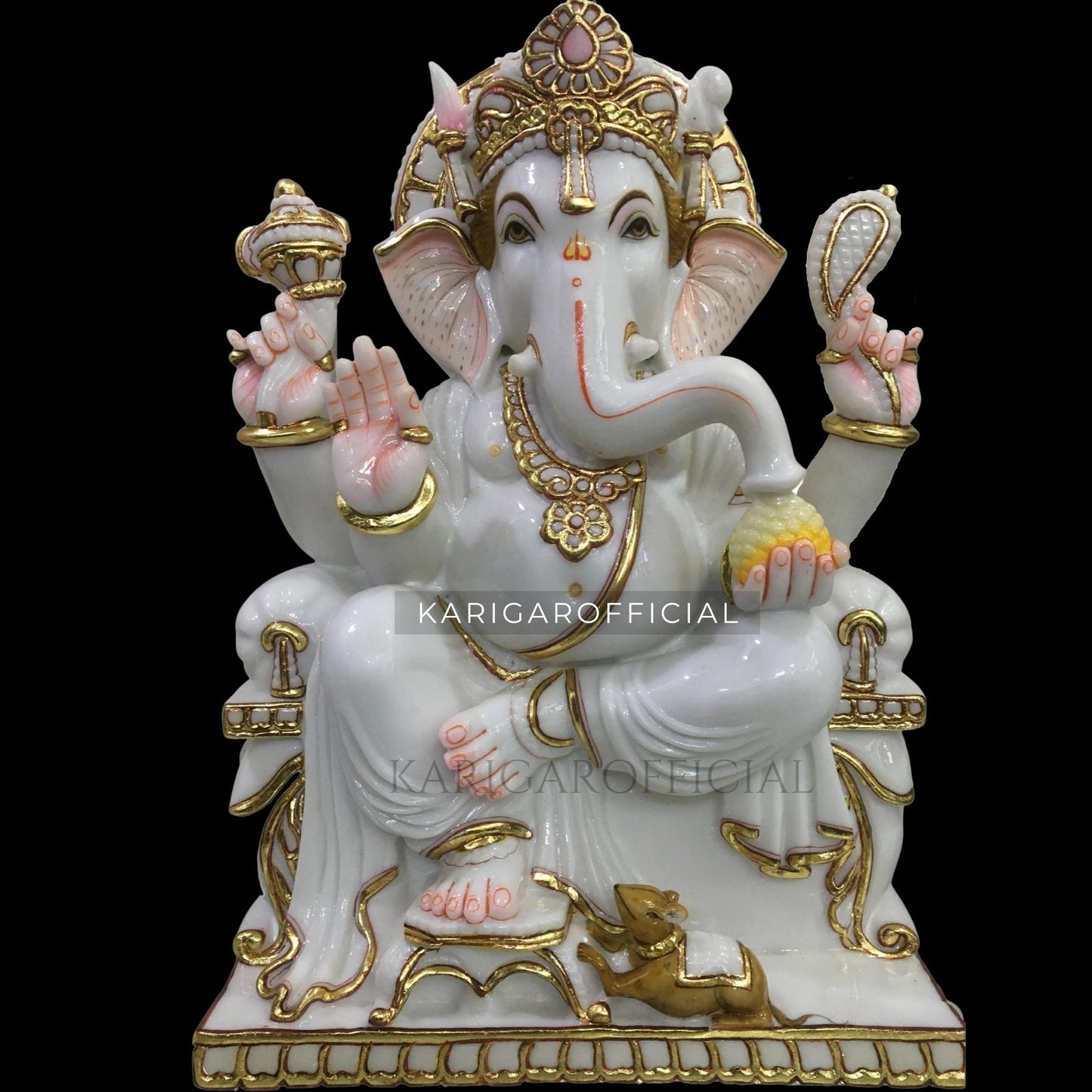 Estatua de Ganesha Murti 24 pulgadas Mármol de oro blanco Ganapati Idol Regalo perfecto para el hogar Primer Ganesha