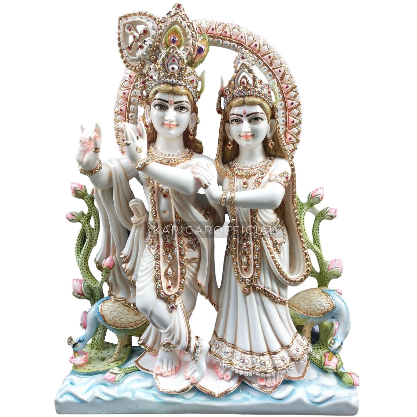 Estatua de Radha Krishna Jugal Jodi Murti grande 30 pulgadas mármol Radha Krishna estatuilla joyería tachonada colorida divina pareja ídolo pintado a mano especial boda inauguración aniversario regalos escultura