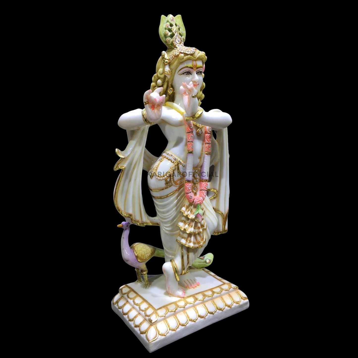 Estatua de Krishna, ídolo de Krishna rosa grande de 24 pulgadas, estatuilla de Krishna de mármol multicolor, dios hindú Murlimanohar Murti pintado a mano, escultura de Pooja del templo del hogar inauguración de la casa 