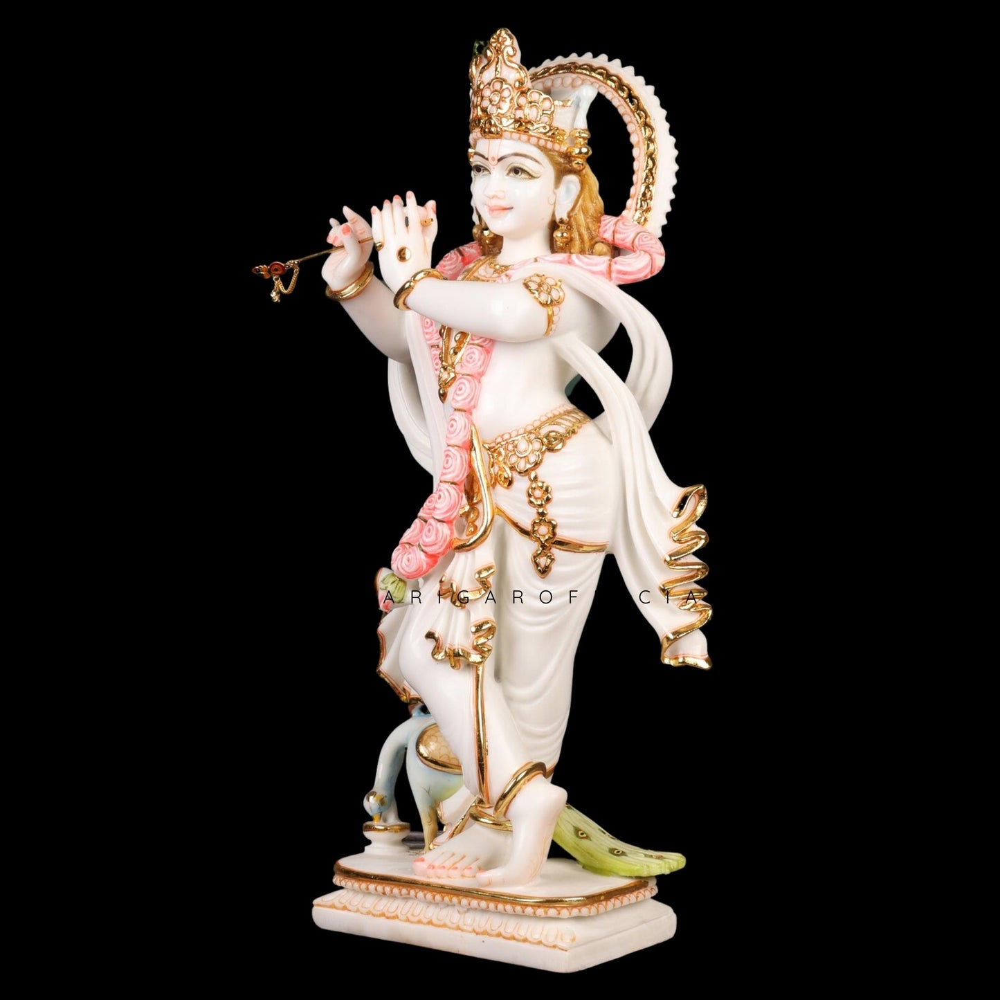 Krishna Statue, Large 24 inches Krishna Idol, White Gold Pink Accent Krishna Figurine, Hindu God Handpainted Murlimanohar Murti, Home Temple Pooja Sculpture, Perfect Housewarming Anniversary Gifts