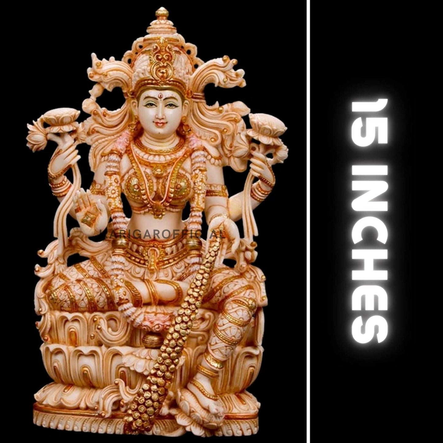 Estatua de Lakshmi - 15 pulgadas Diosa de mármol Diosa india Estatua grande de Lakshmi - Figura de mármol de Laxmi, Diosa de la riqueza, néctar inmortal, ídolo de Laxmi - Escultura de Lakshmi Decoración del hogar Regalos de aniversario